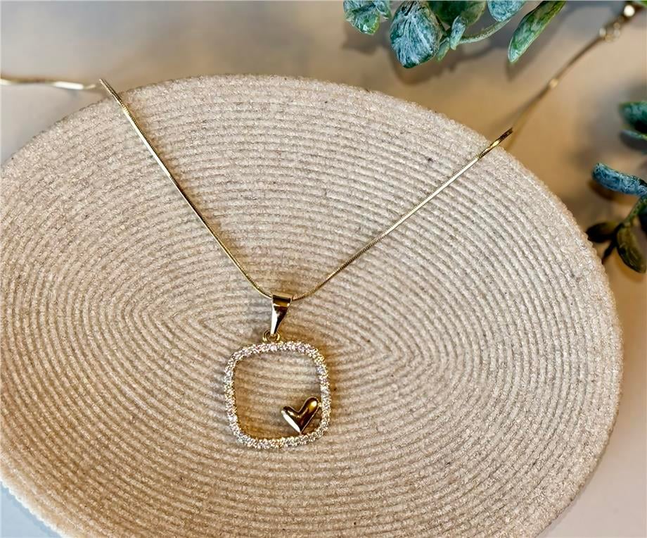 14K Minik Kalp Detaylı Zirkon Kare Uçlu Xuping Kolye