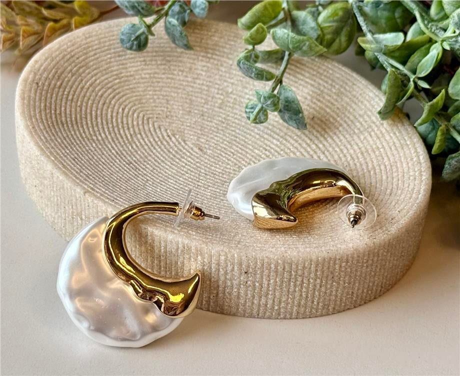14K Yarım Halka İnci Küpe