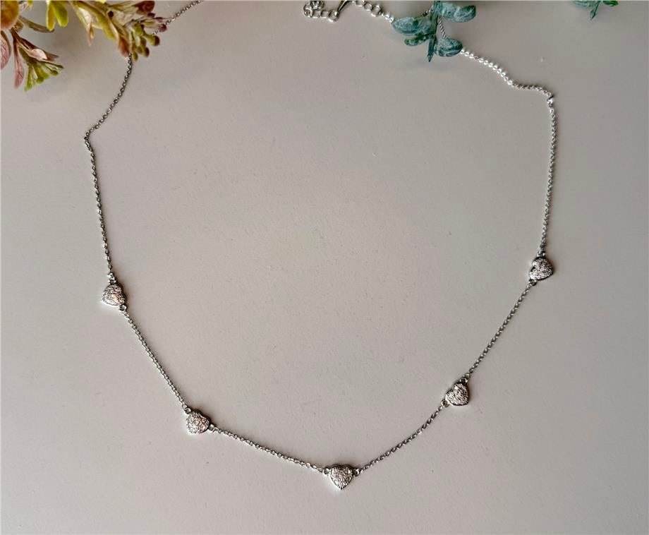 beş mini kalp detaylı Silver kolye