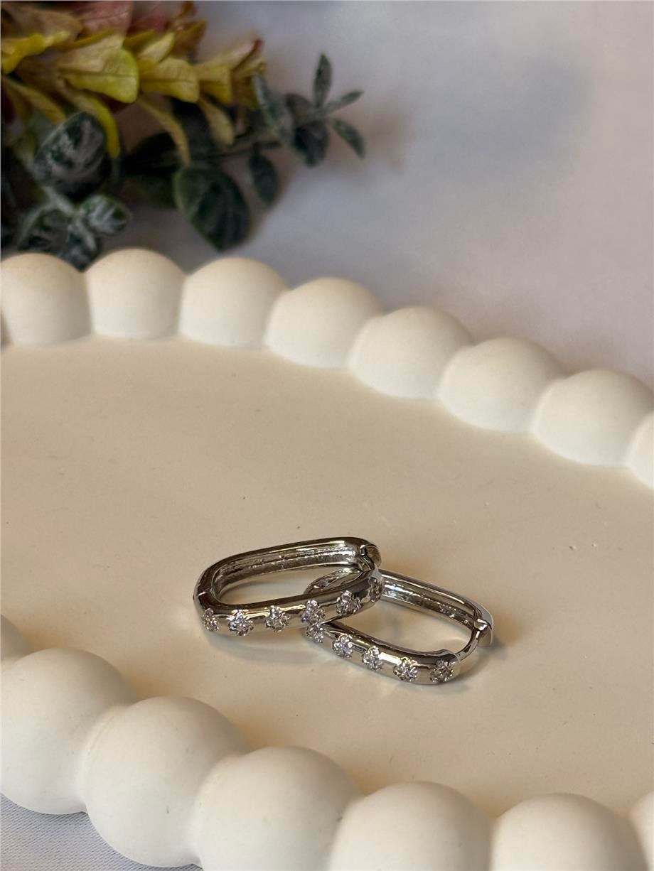 silver mini taşlı dikdörtgen küpe 