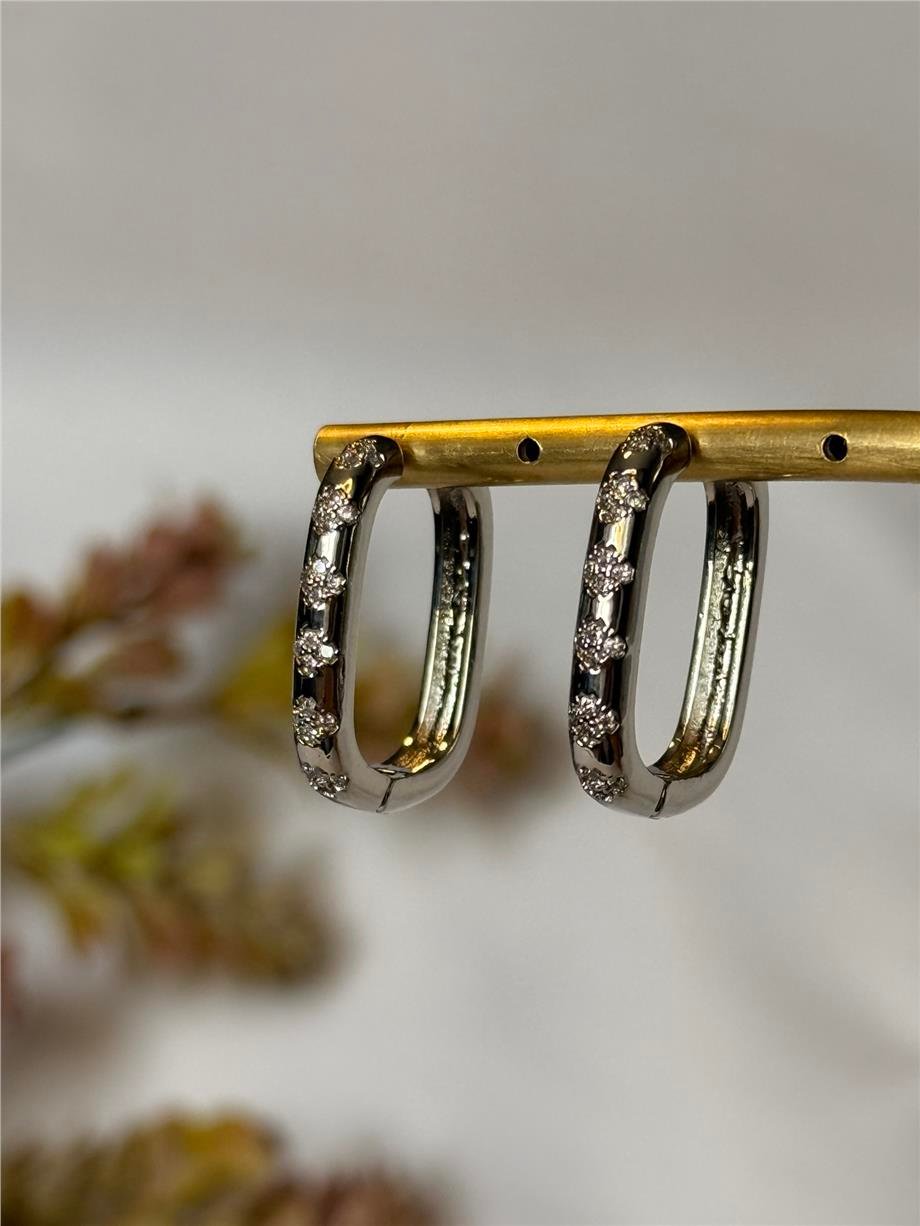 silver mini taşlı dikdörtgen küpe 