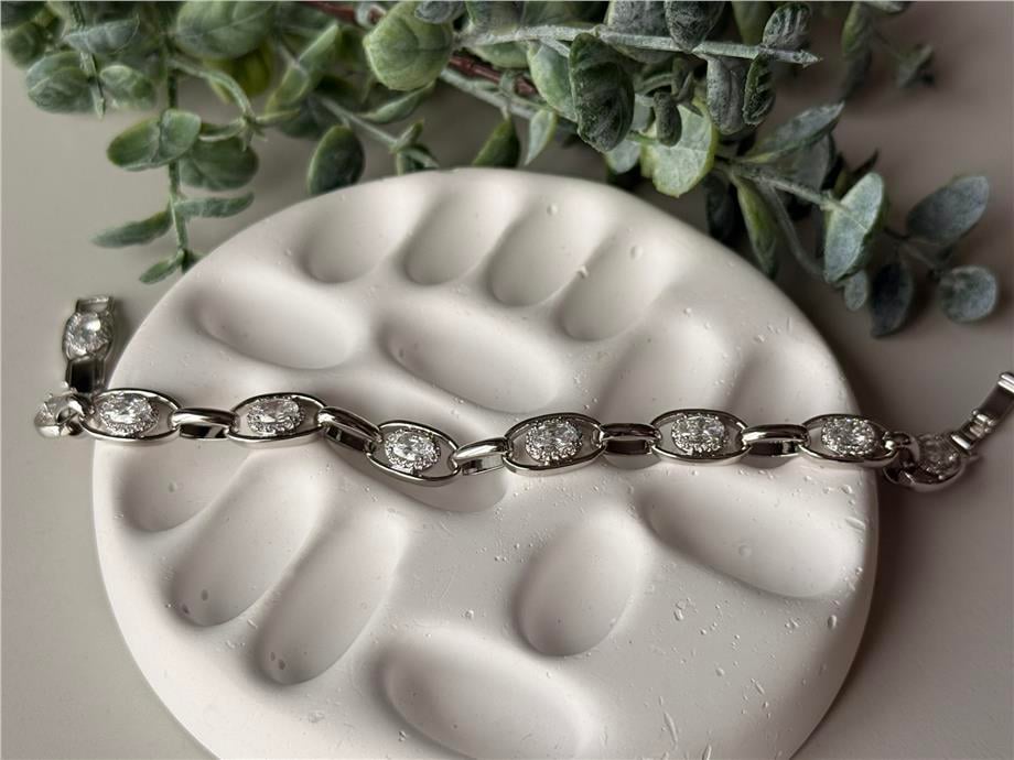 Silver Oval Taşlı Zincir Detaylı Xuping Bileklik
