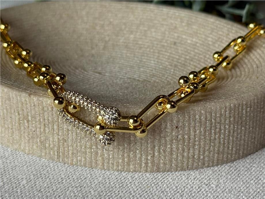 Zirkon Taşlı Marka Model Gold Kolye  