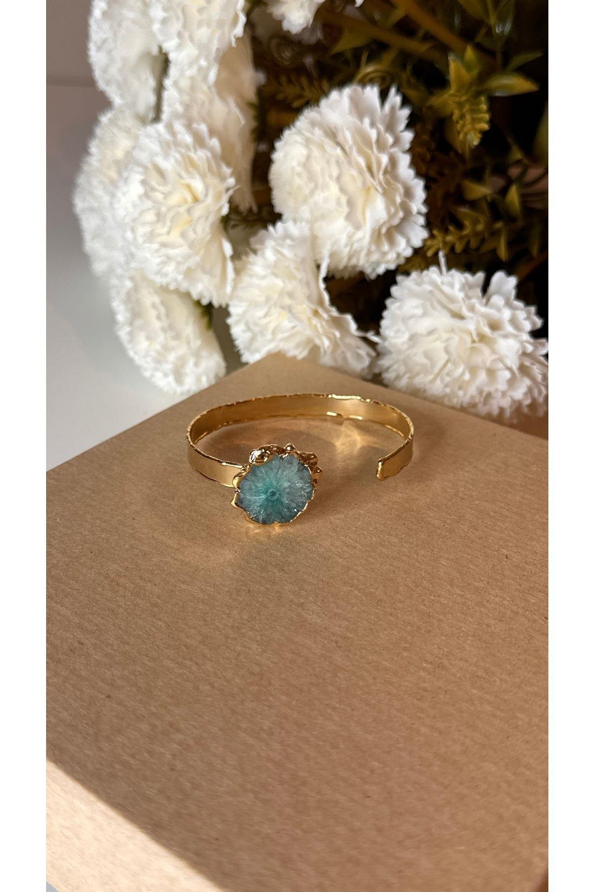 Akik (solgar agate) doğal taş kelepçe
