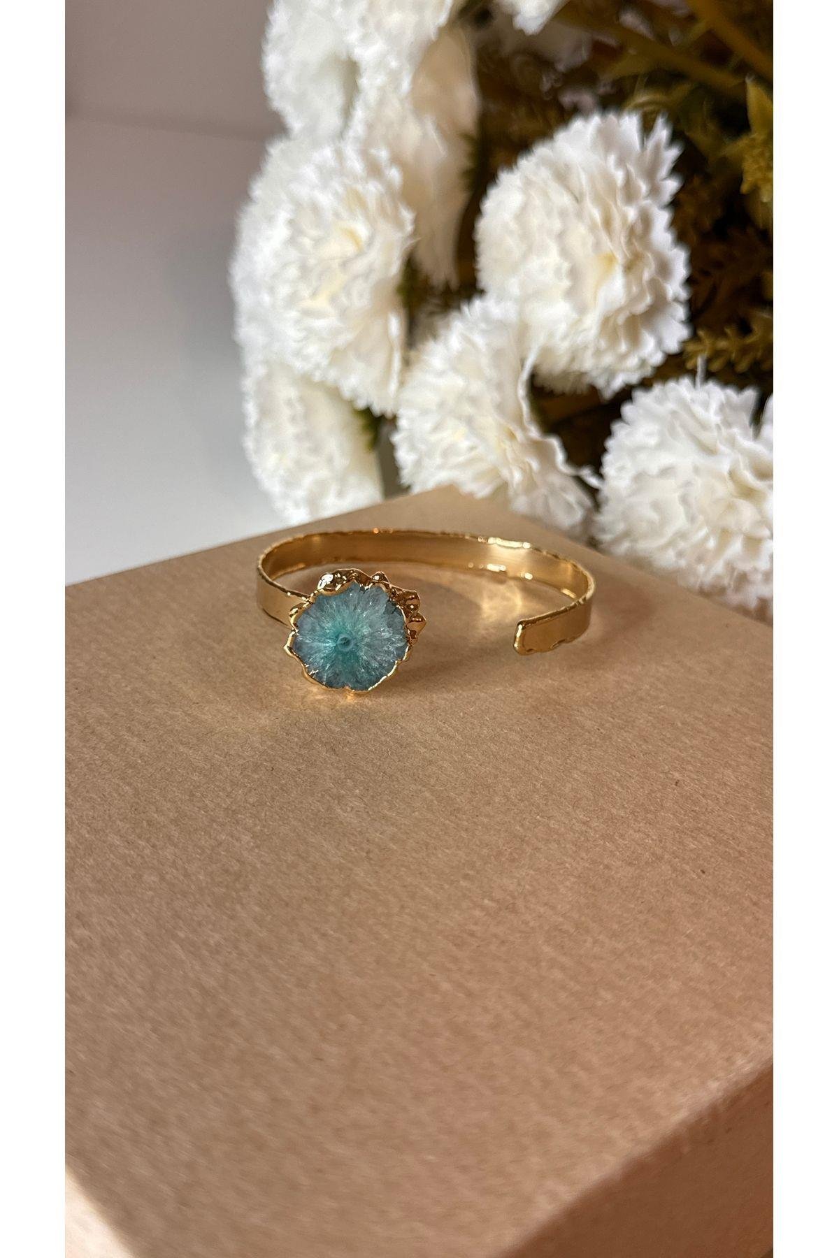 Akik (solgar agate) doğal taş kelepçe