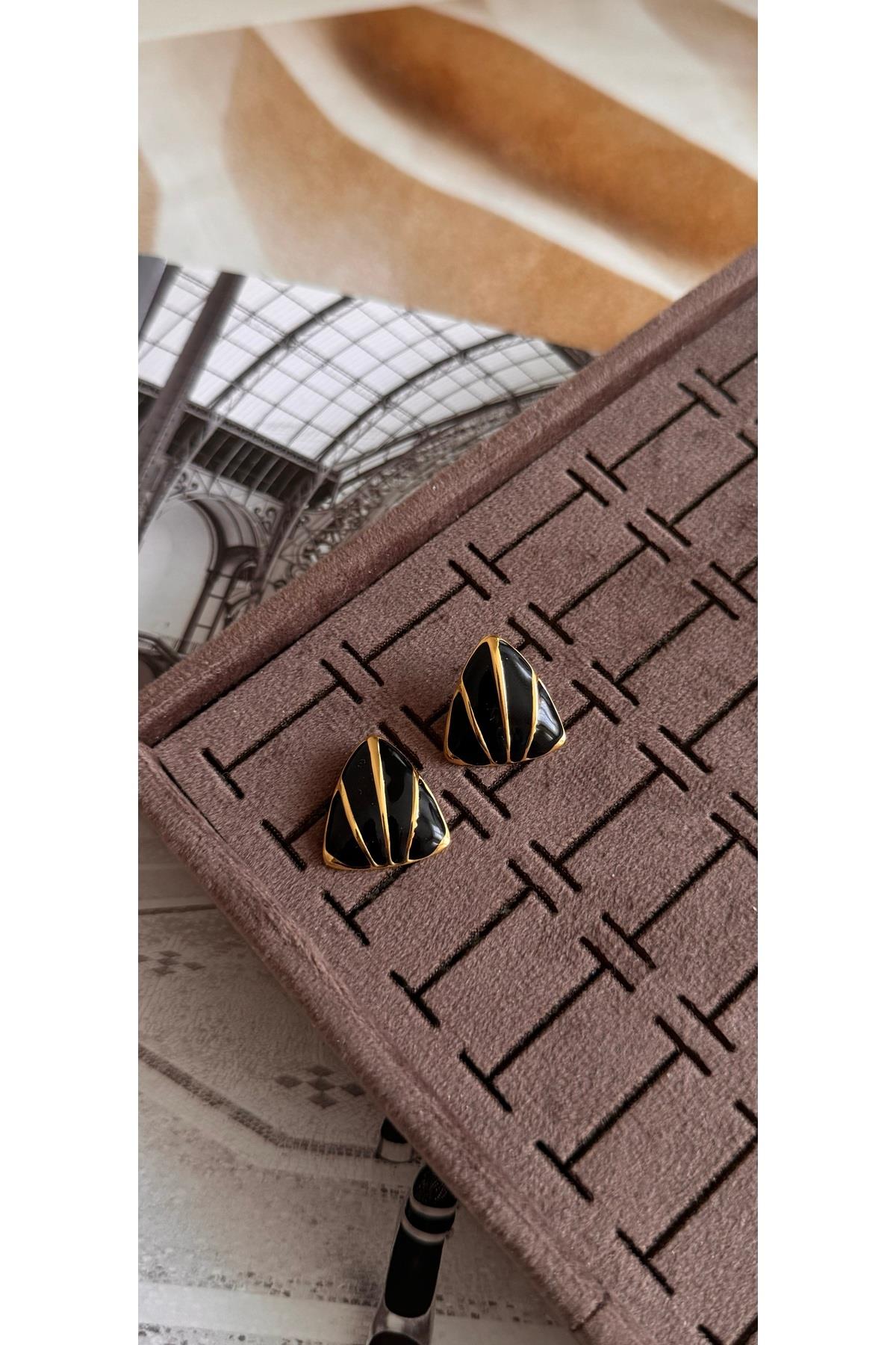 Gold çizgili siyah deniz kabuğu pinterest küpe