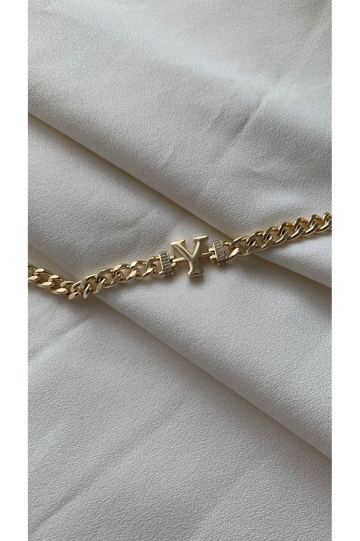 Gold Y Harf Bileklik