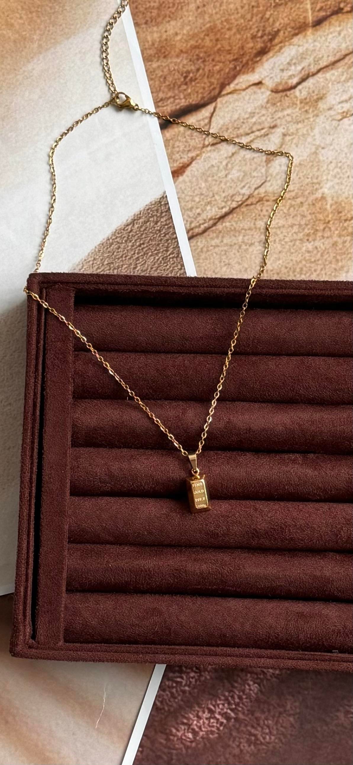 mini külçe altın çelik kolye