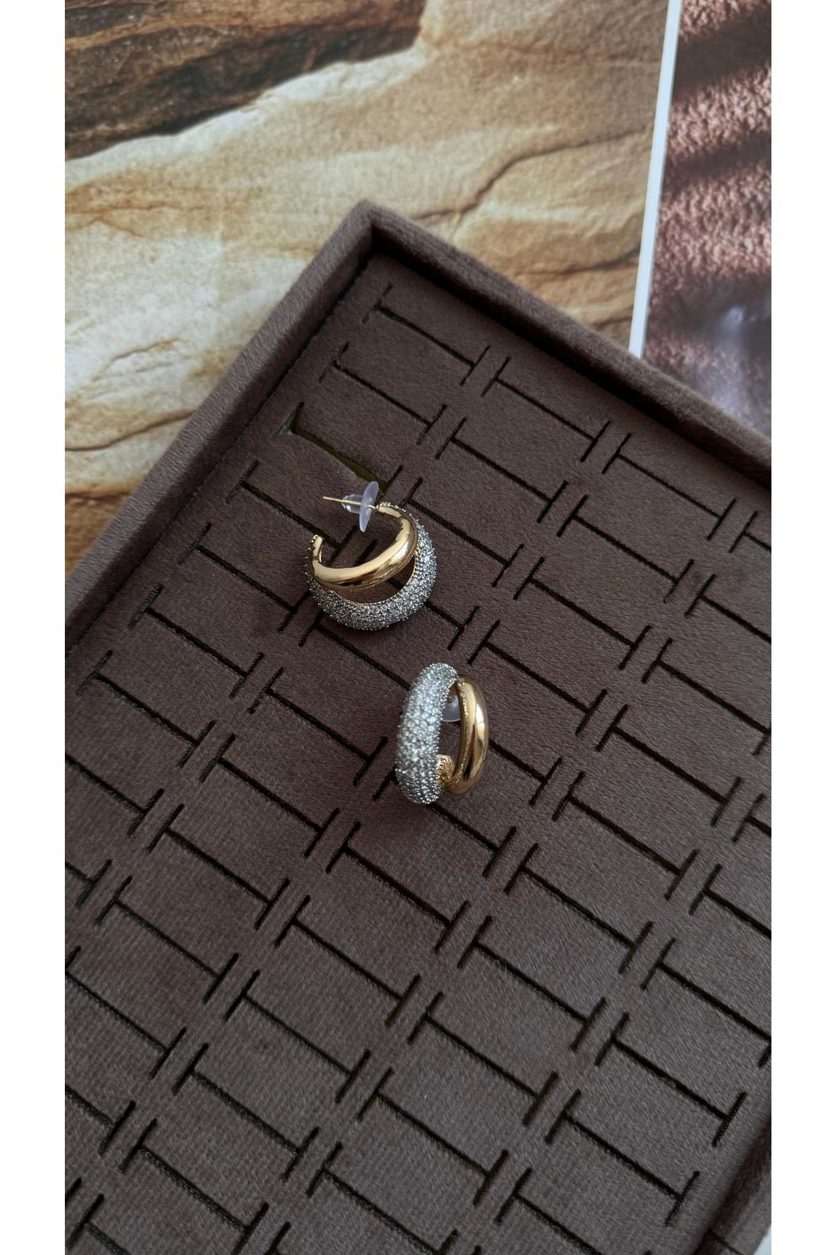 Taşlı mix halka küpe