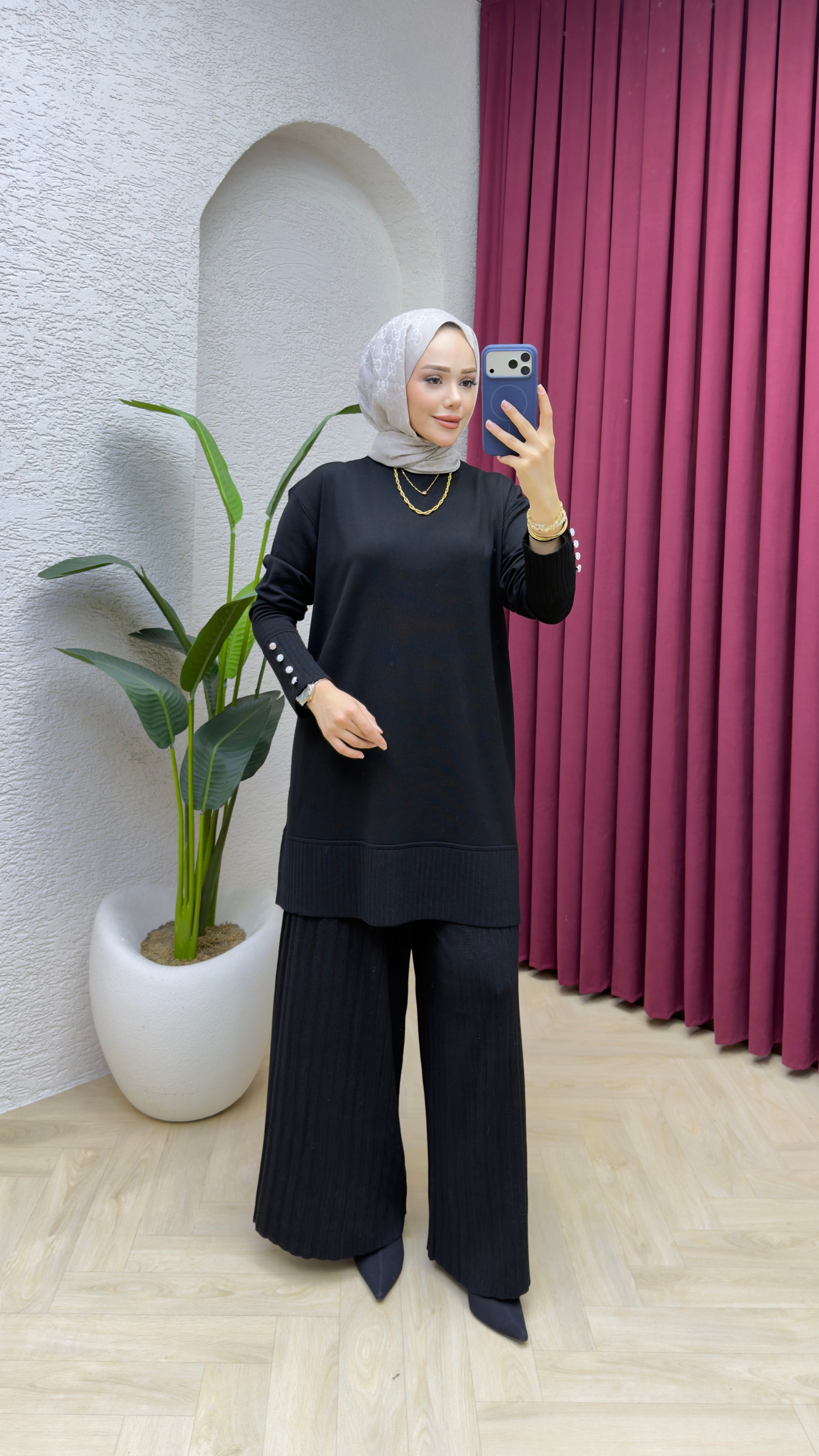 Azra Merserize Pantolonlu Takım 7045 Siyah
