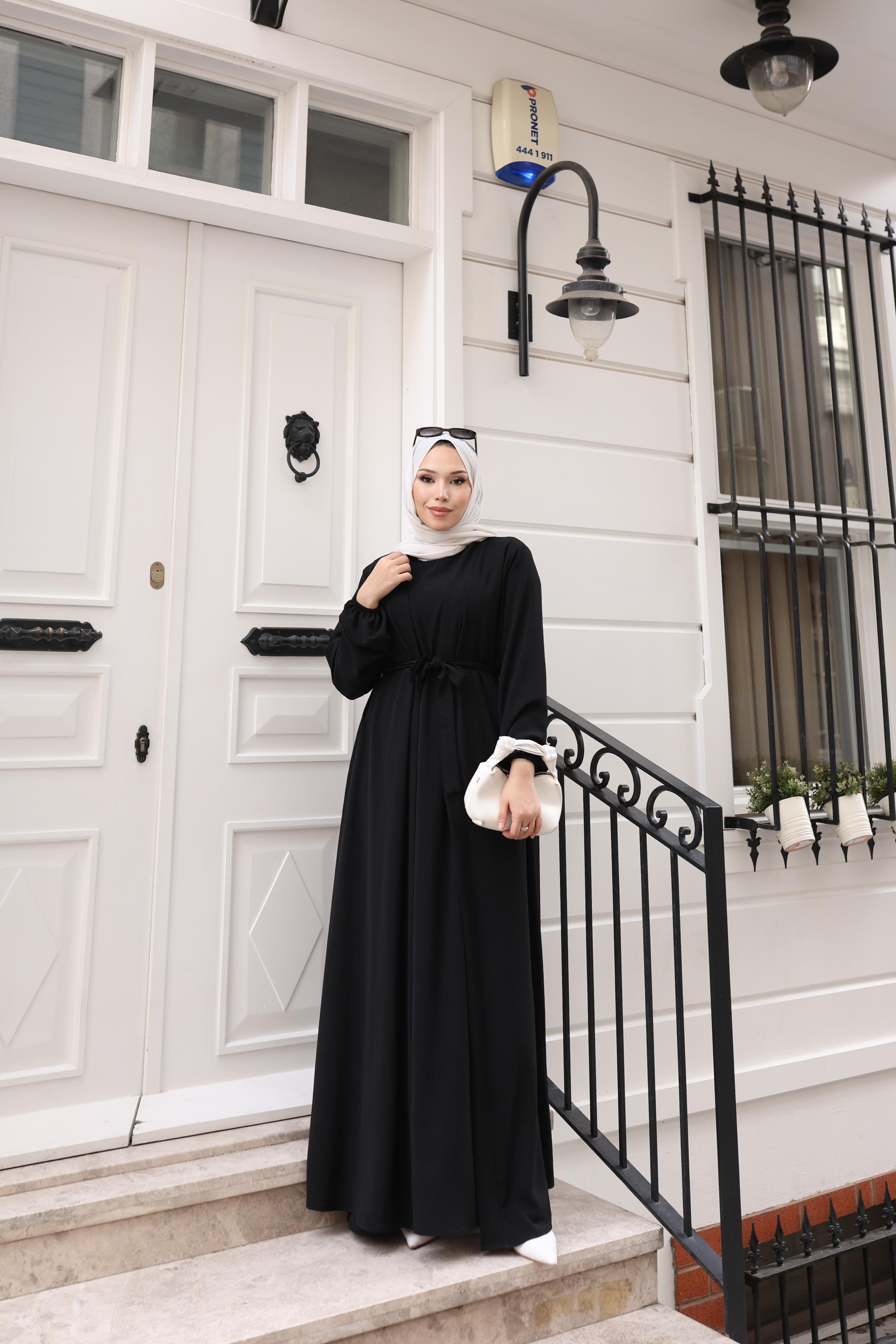 Betül İkili Abaya Elbise Takım 24686 Siyah