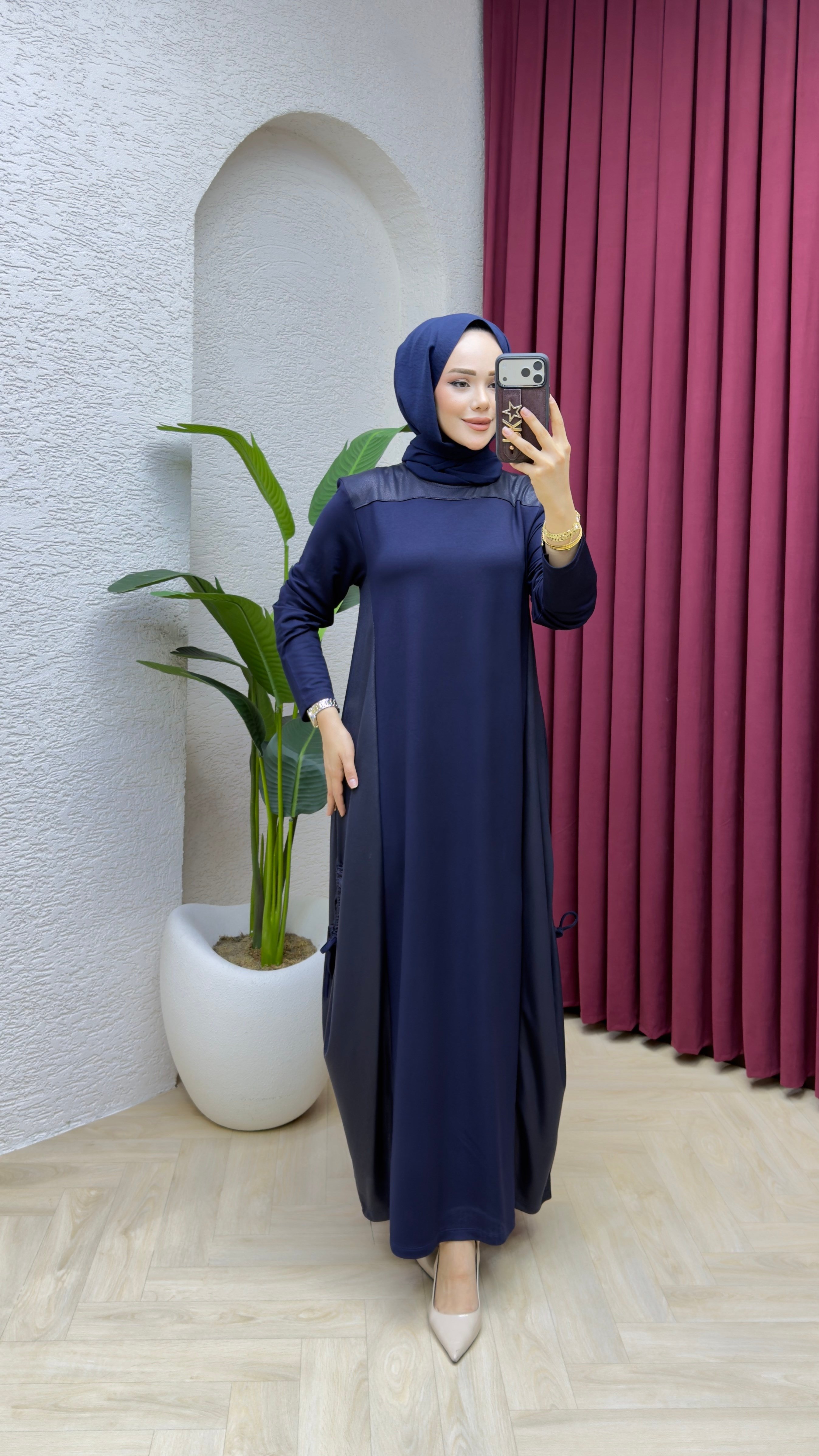 Deri Lak Elbise 1006 Lacivert