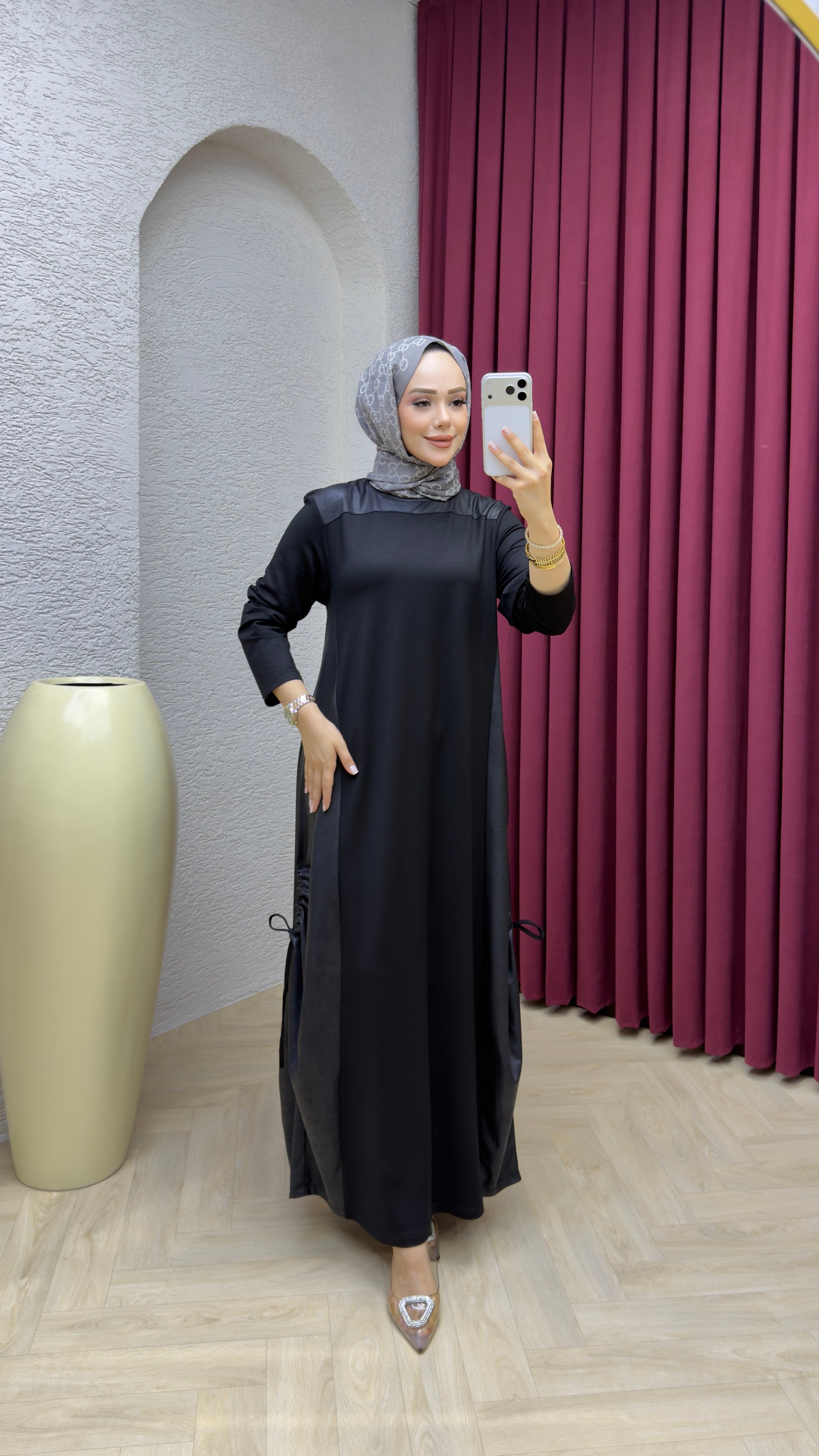 Deri Lak Elbise 1006 Siyah