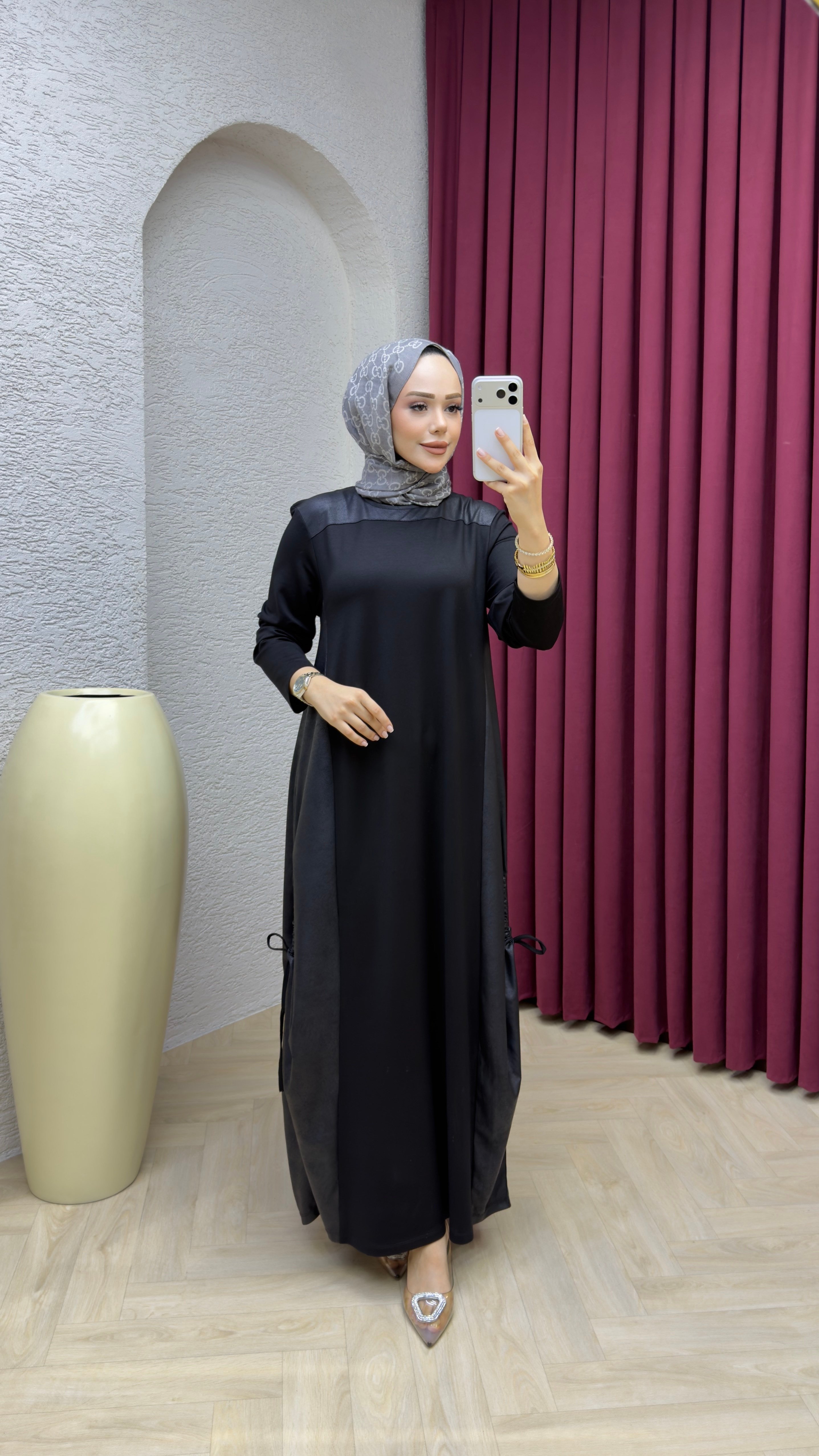 Deri Lak Elbise 1006 Siyah
