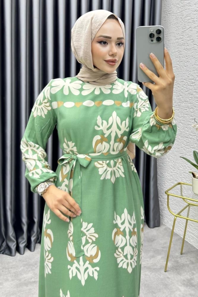 Desenli Viskon Elbise | Mint