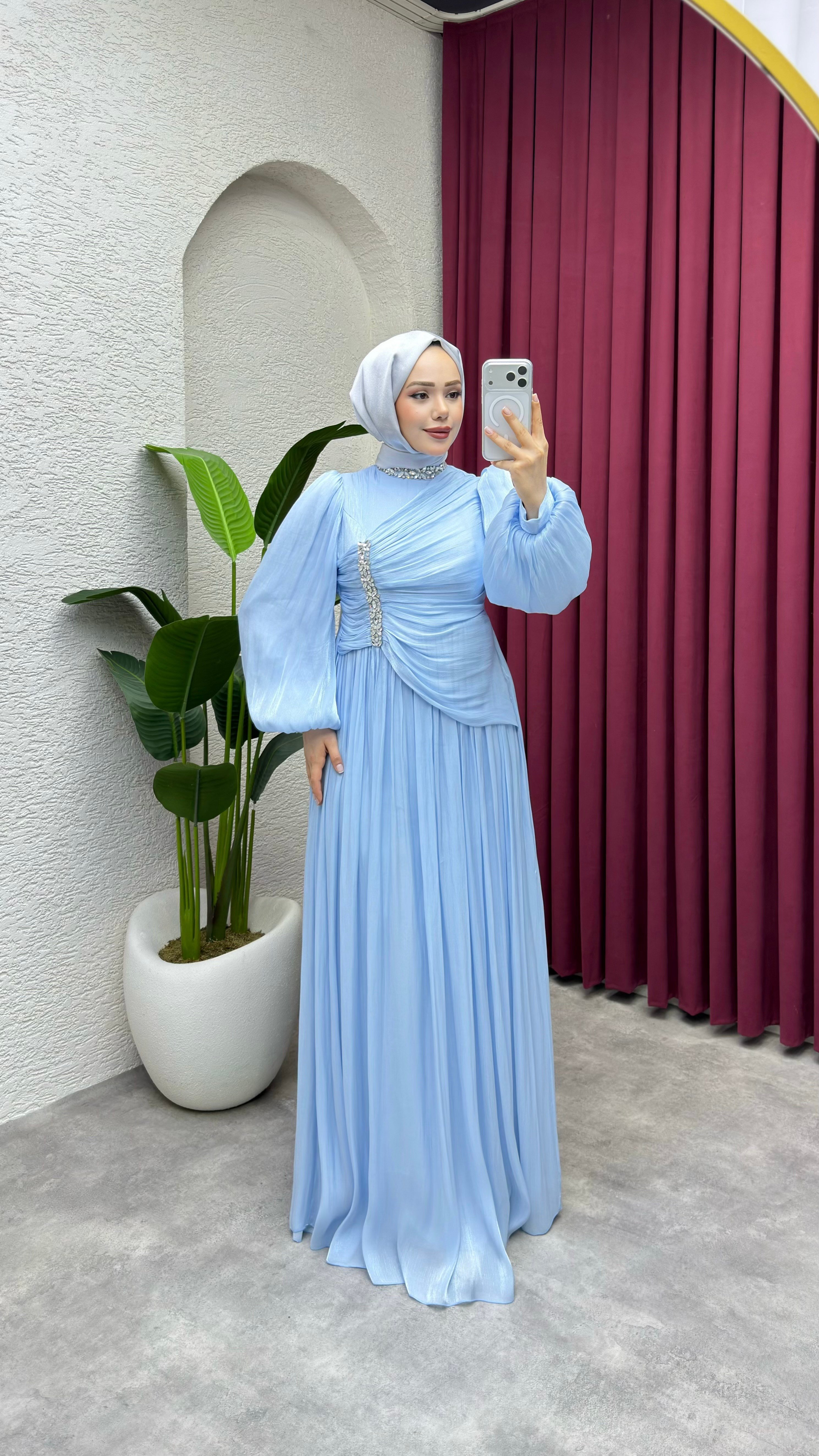 Diva Drape Detay Abiye 8083 Bebe Mavisi