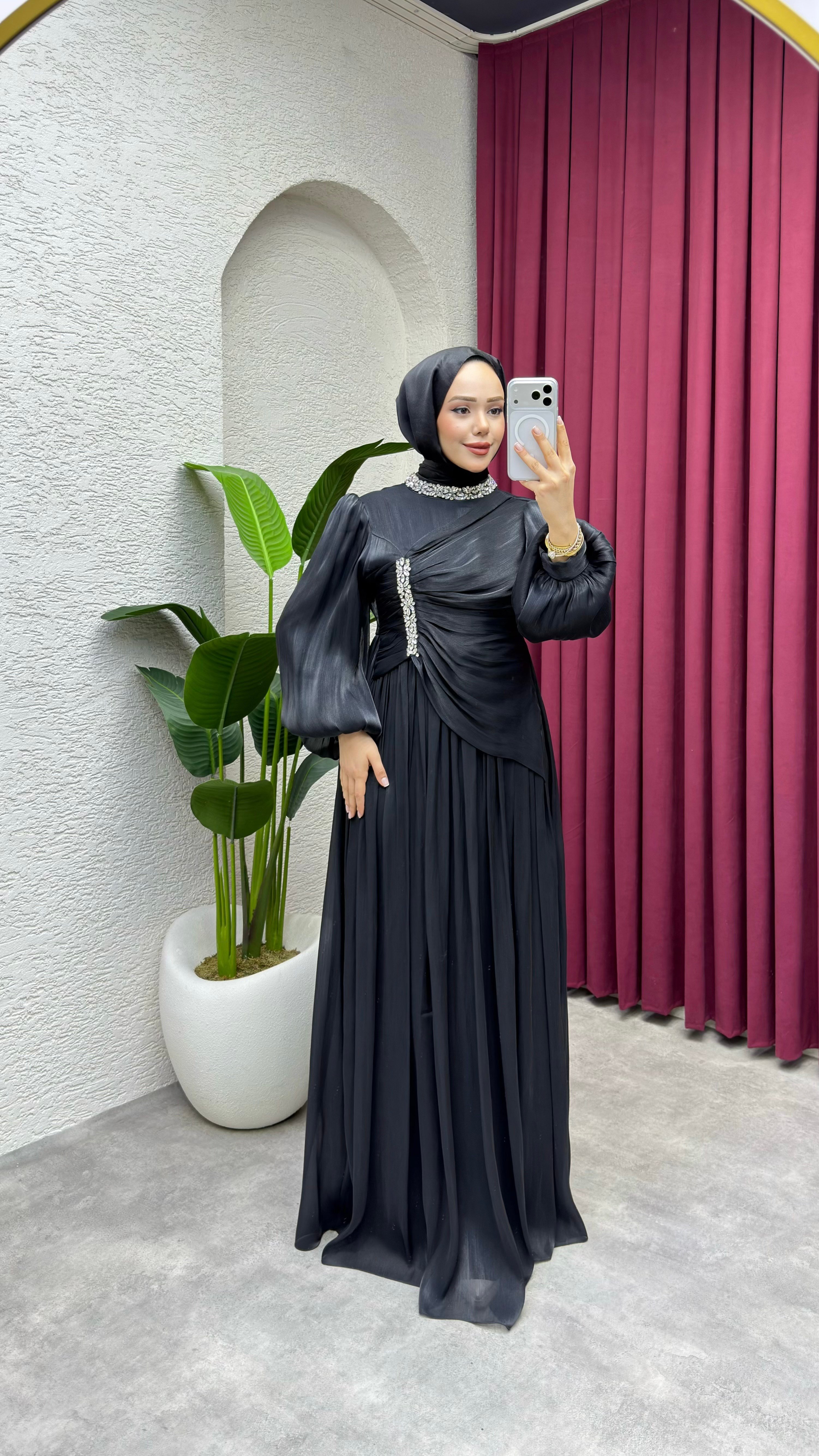 Diva Drape Detay Abiye 8083 Siyah