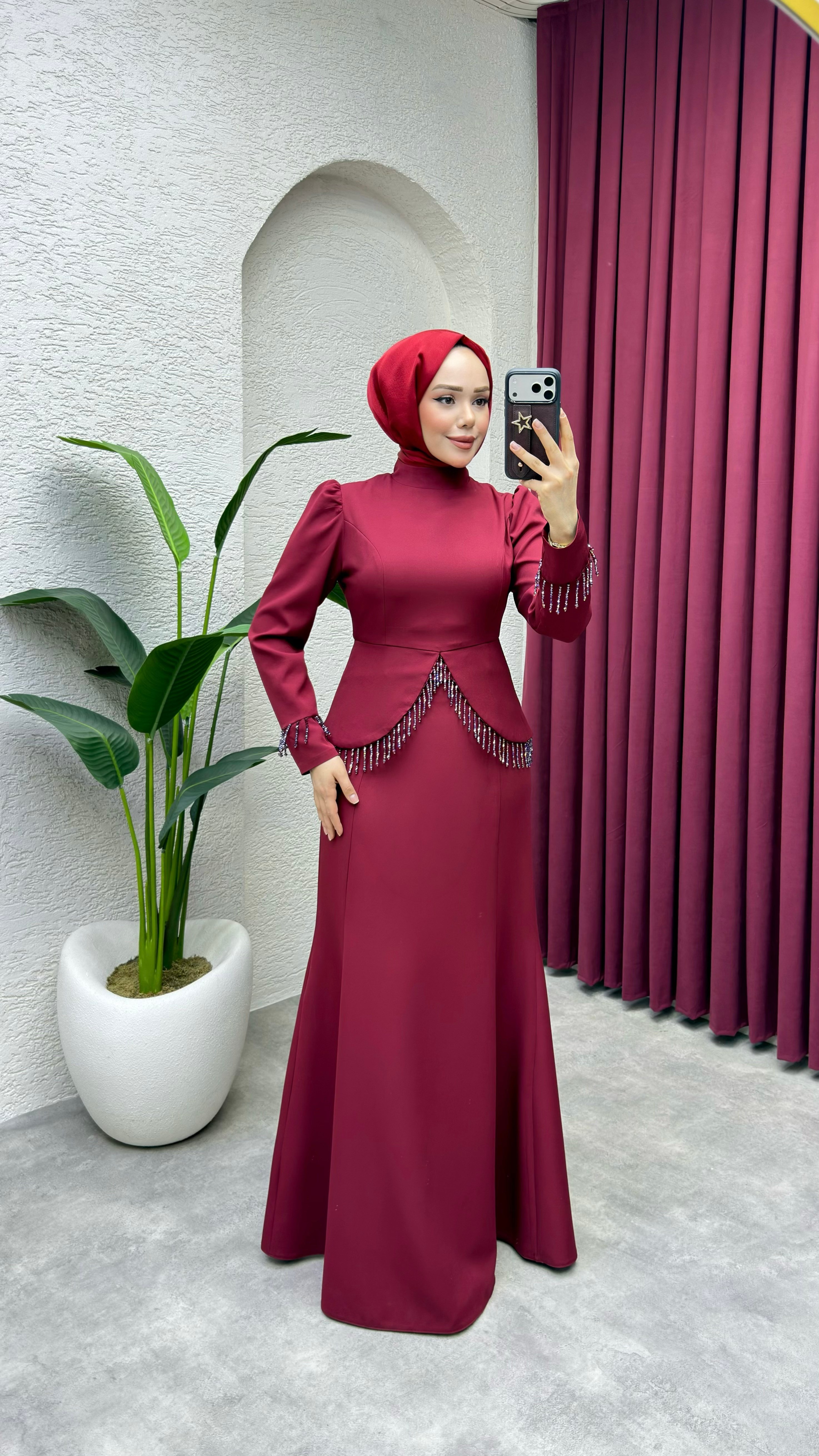 Fiona Balık Detay Elbise 8059 Bordo