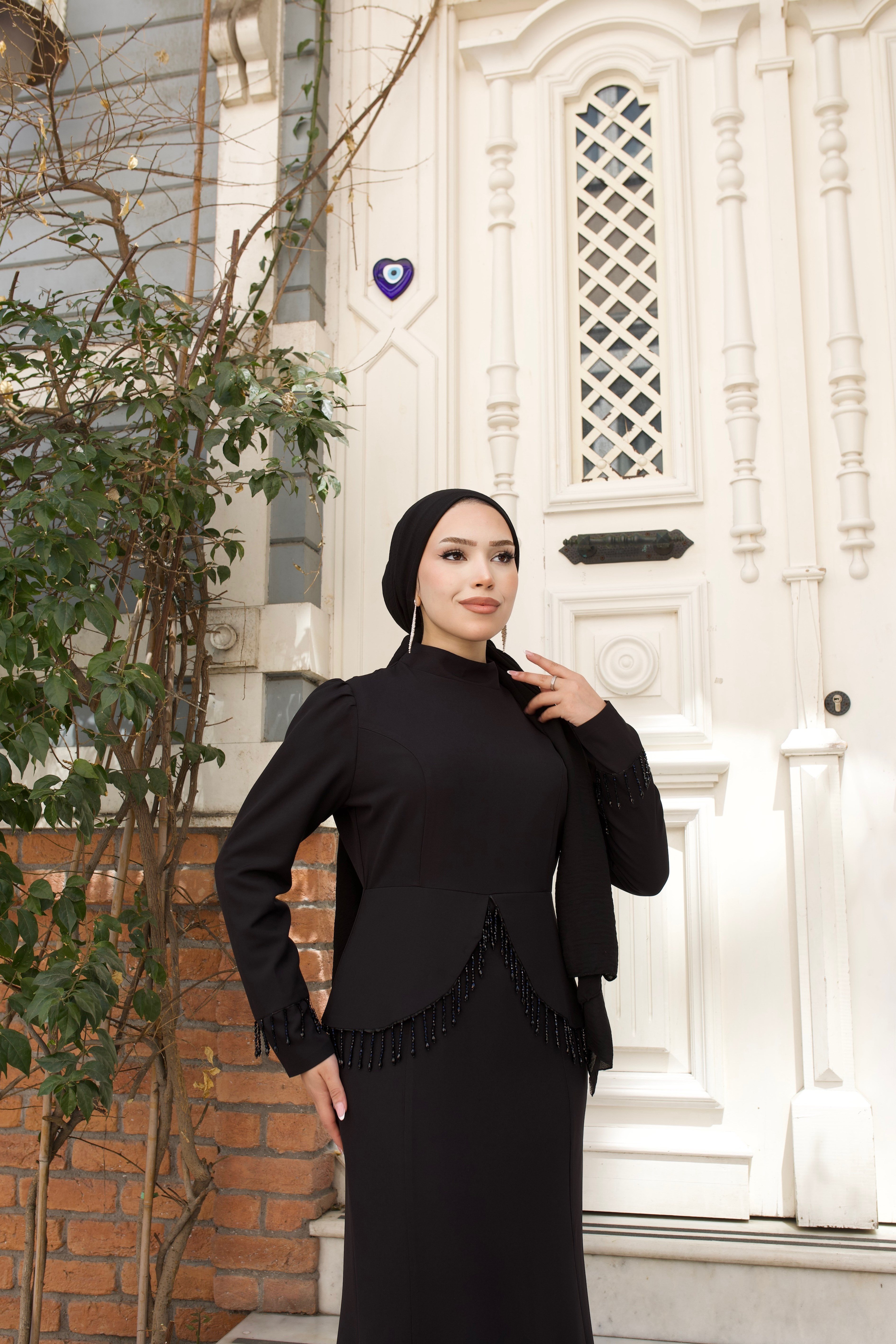 Fiona Balık Detay Elbise 8059 Siyah