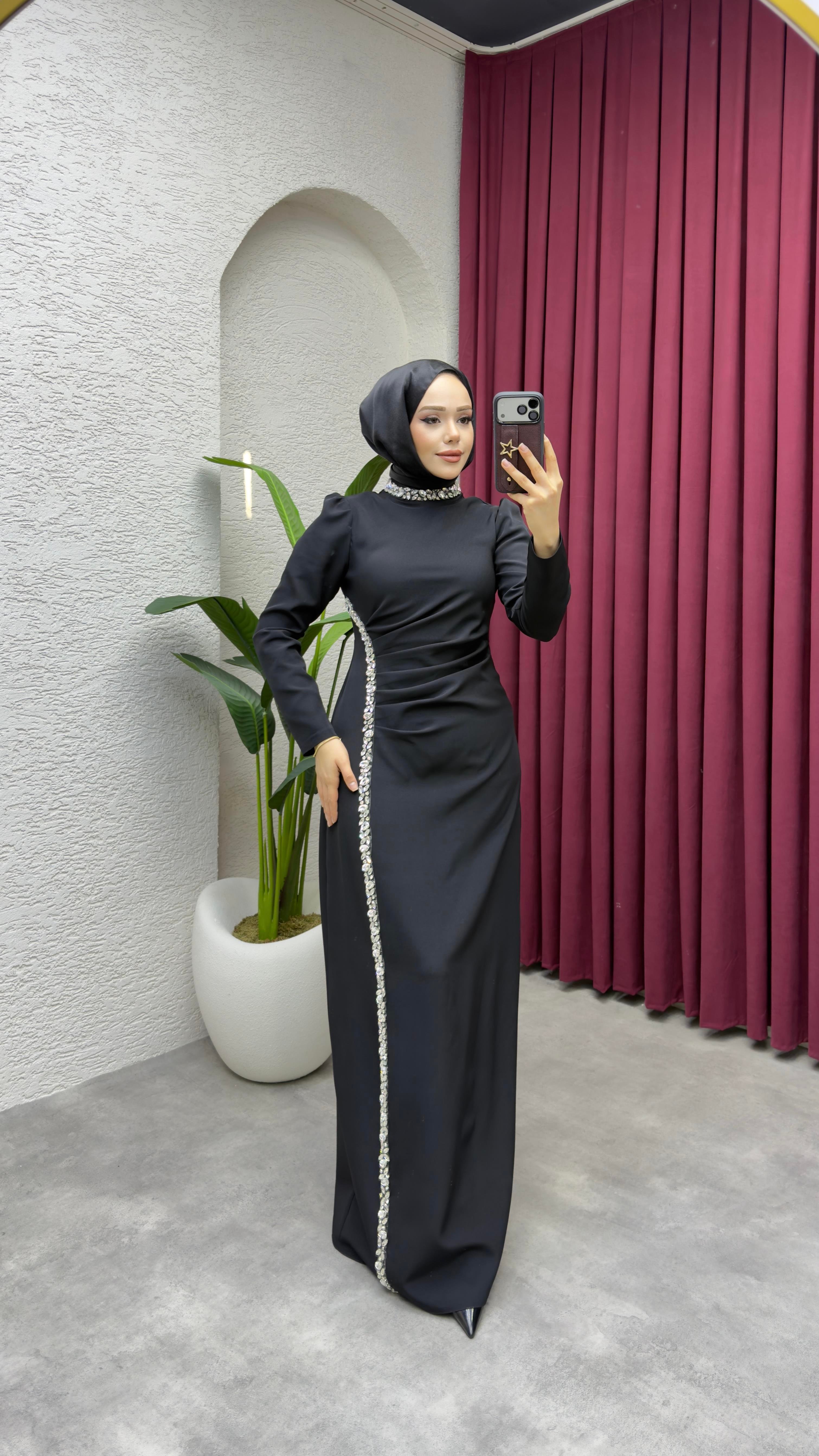 Fulya Drape Tasarım Elbise 8047 Siyah