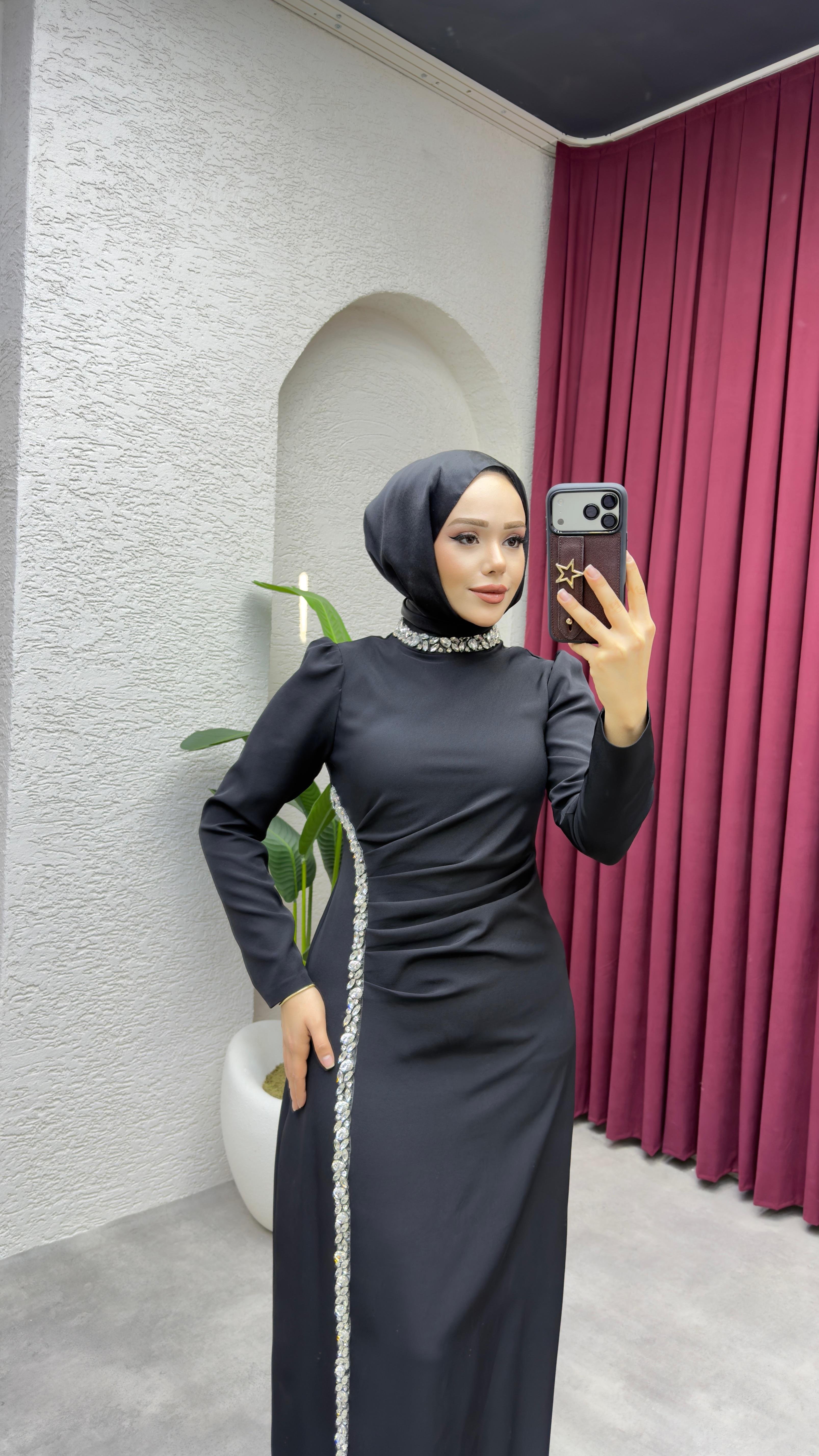 Fulya Drape Tasarım Elbise 8047 Siyah