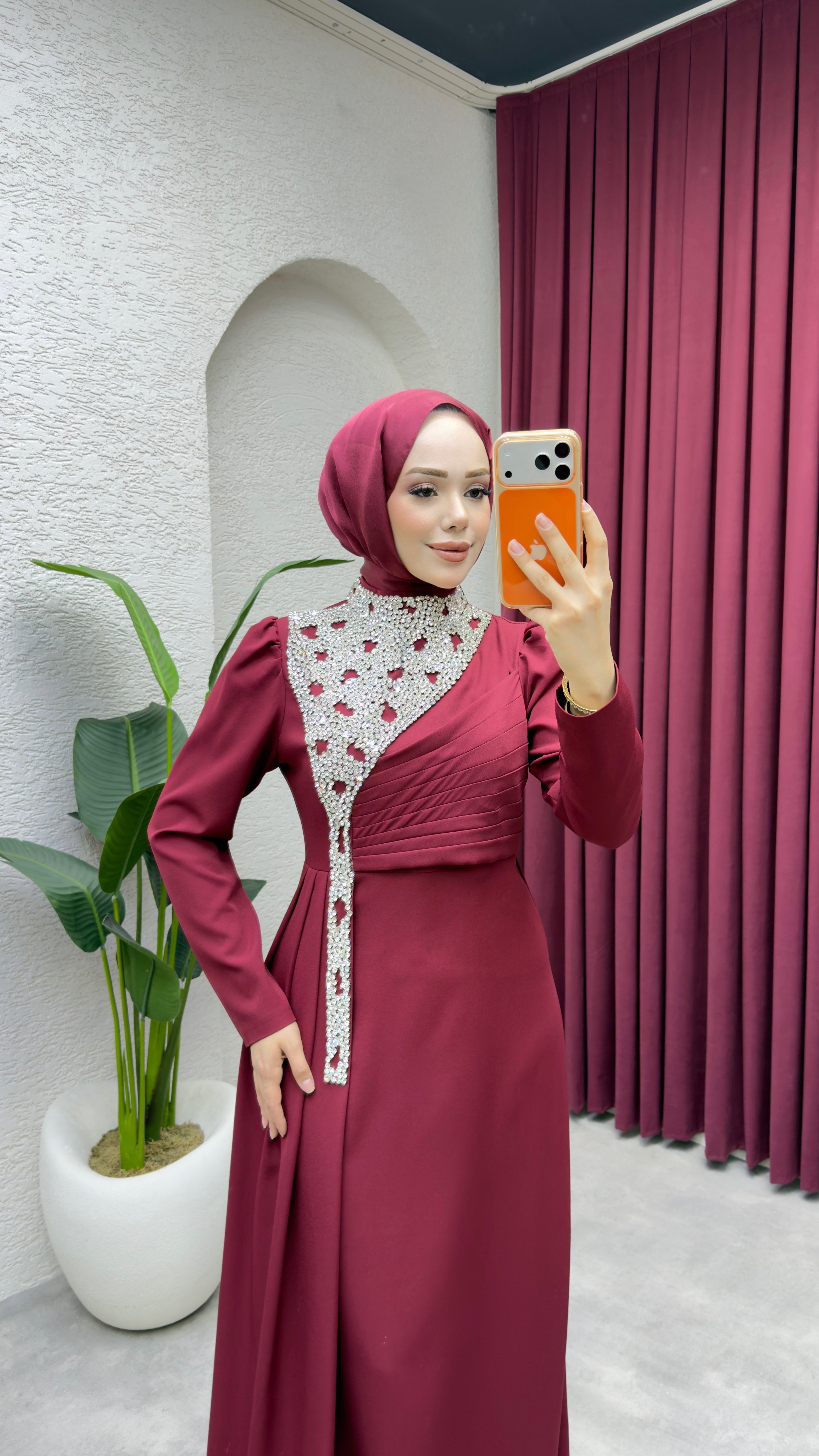 Gülfem Önü Taşlı Abiye 8081 Bordo