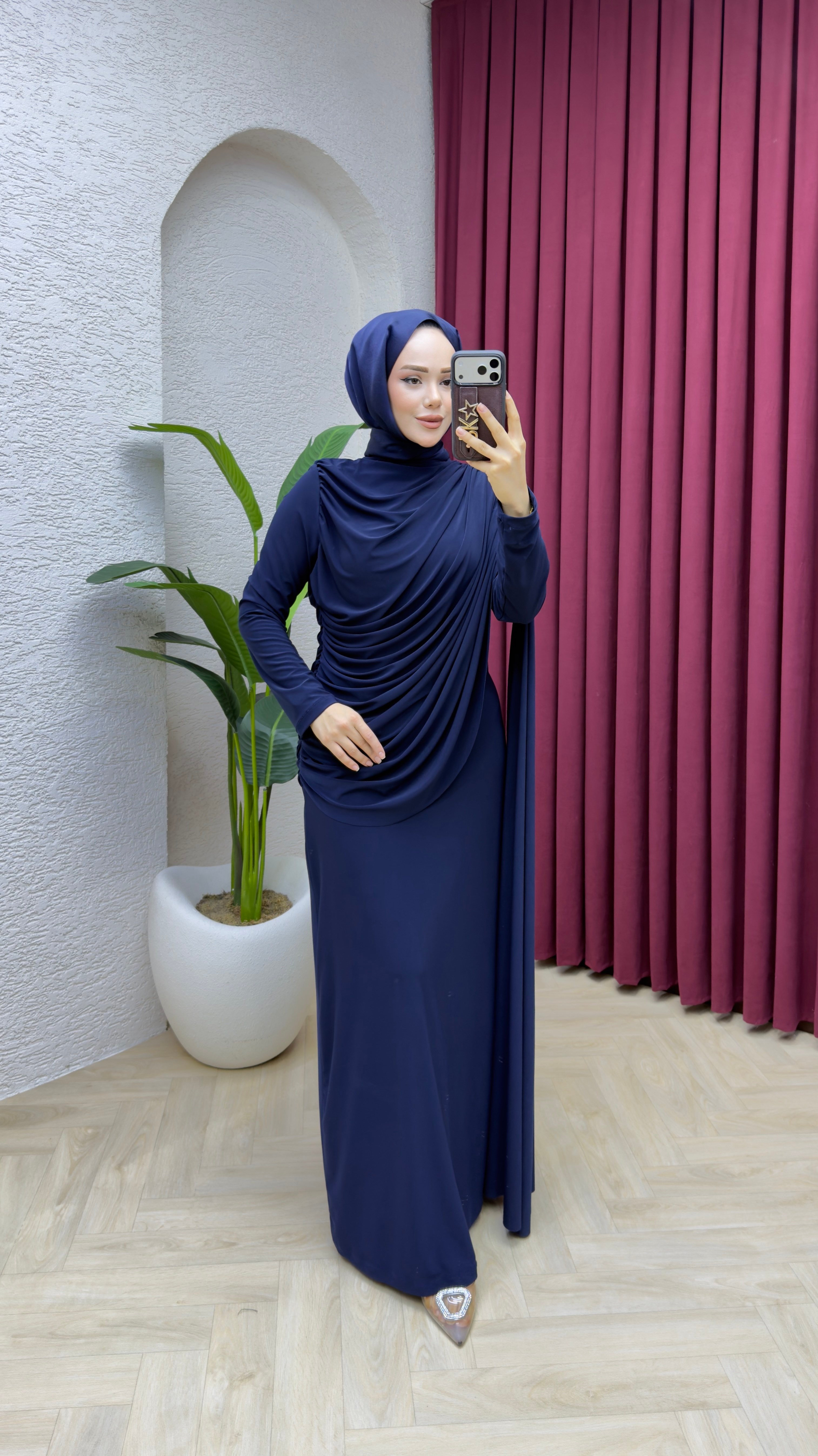 Hale Drape Detaylı Elbise 6447 Lacivert