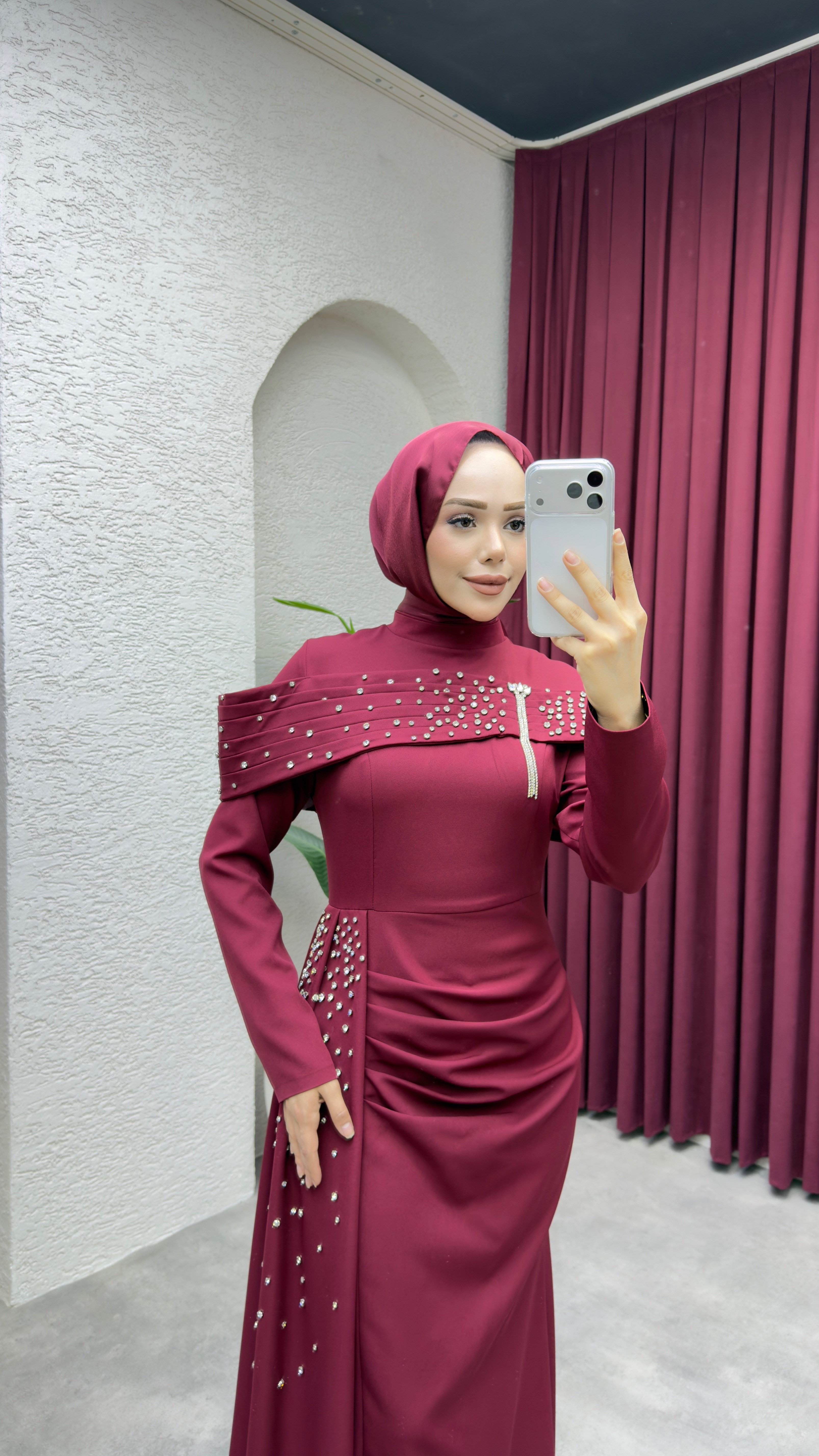 Hürrem Degaje Detay Abiye 8090 Bordo
