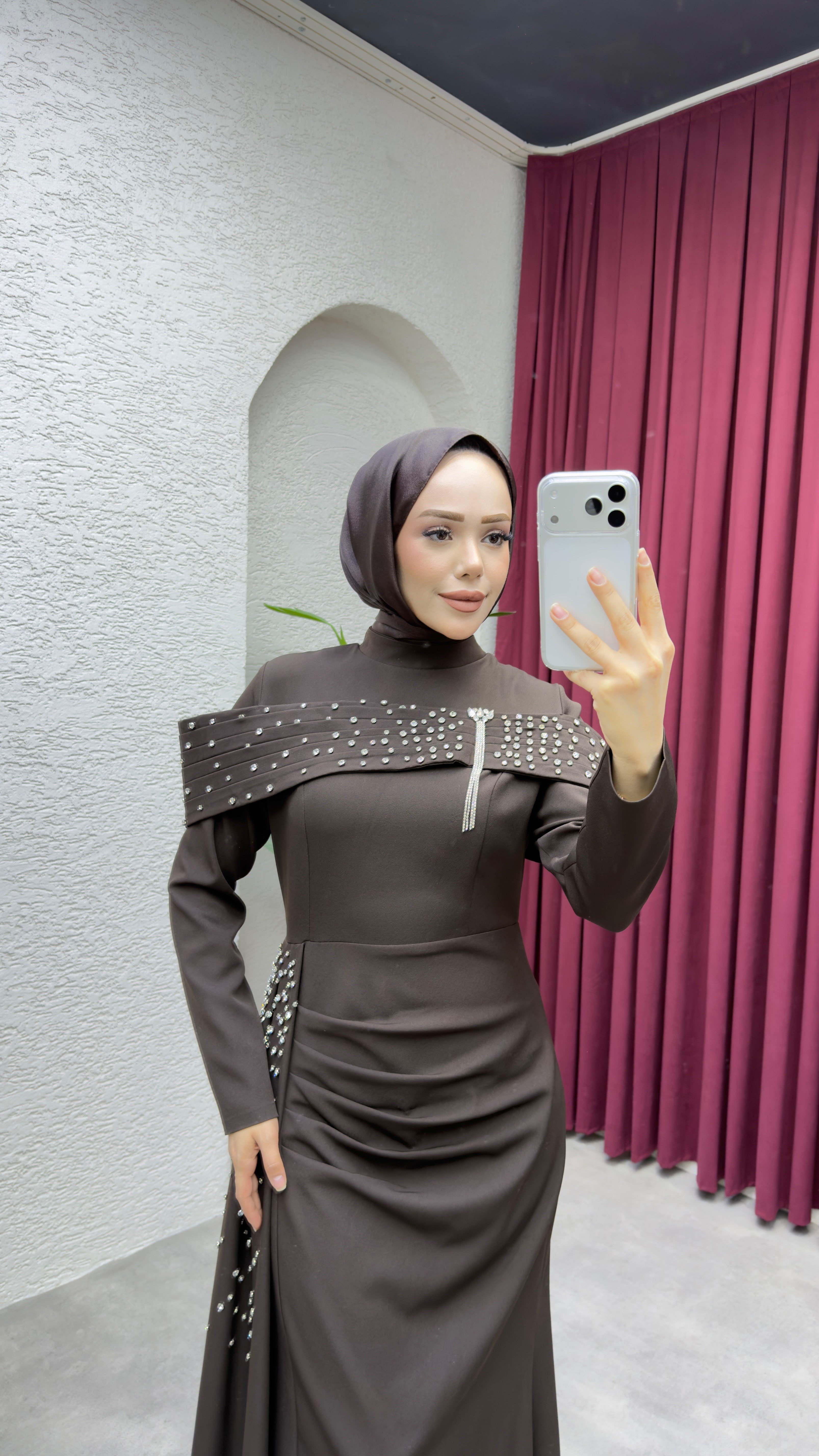 Hürrem Degaje Detay Abiye 8090 Kahverengi