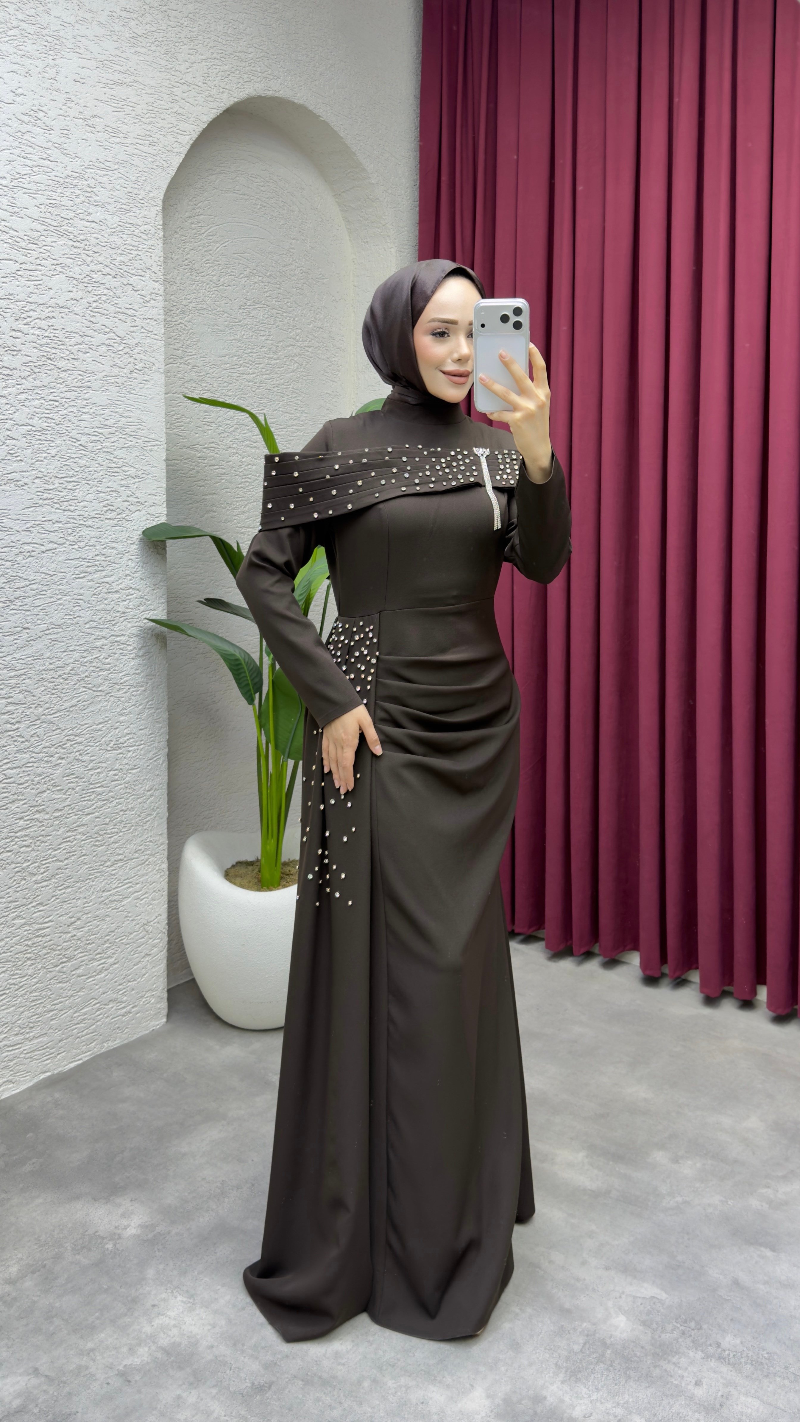 Hürrem Degaje Detay Abiye 8090 Kahverengi