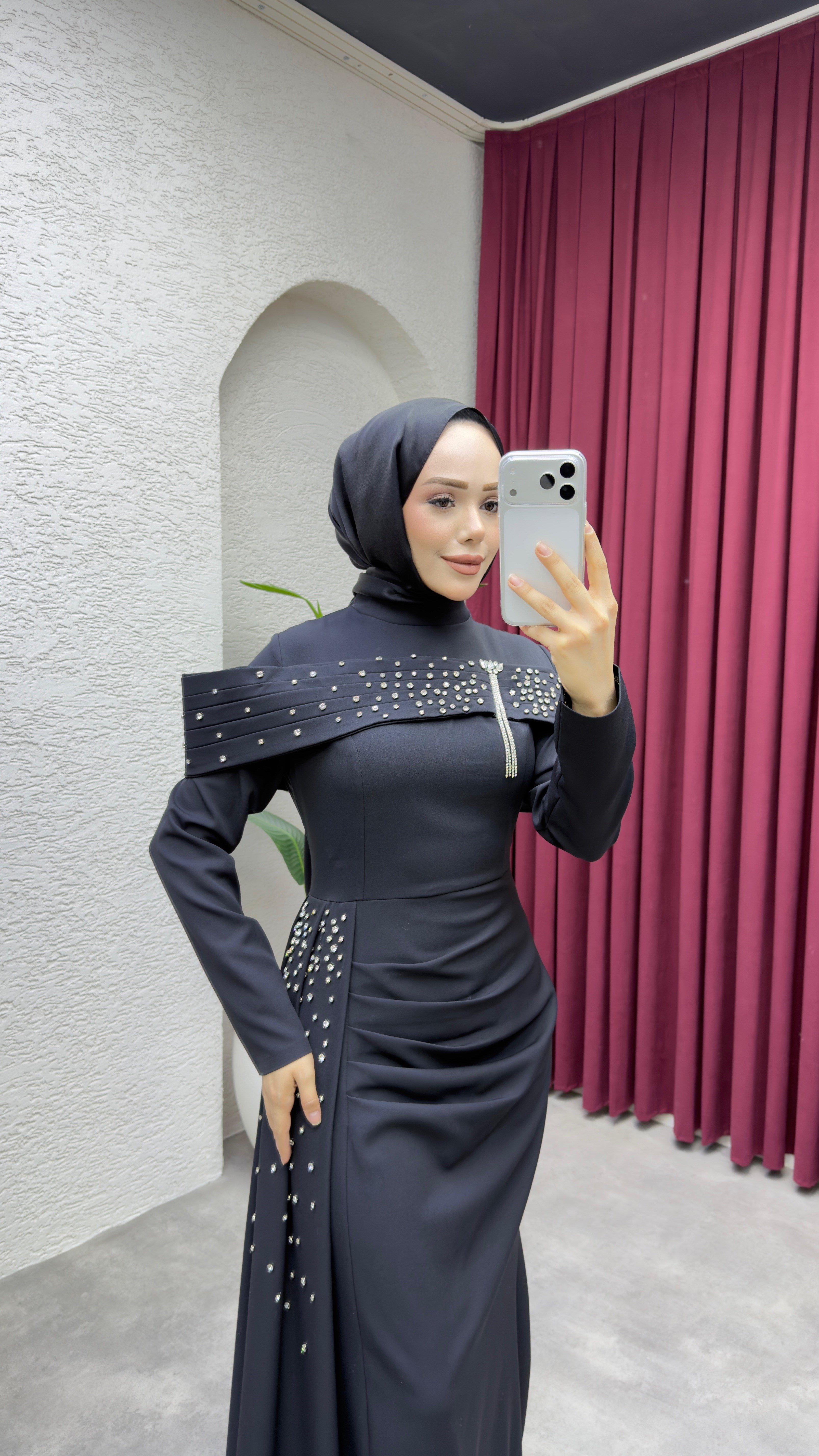 Hürrem Degaje Detay Abiye 8090 Siyah