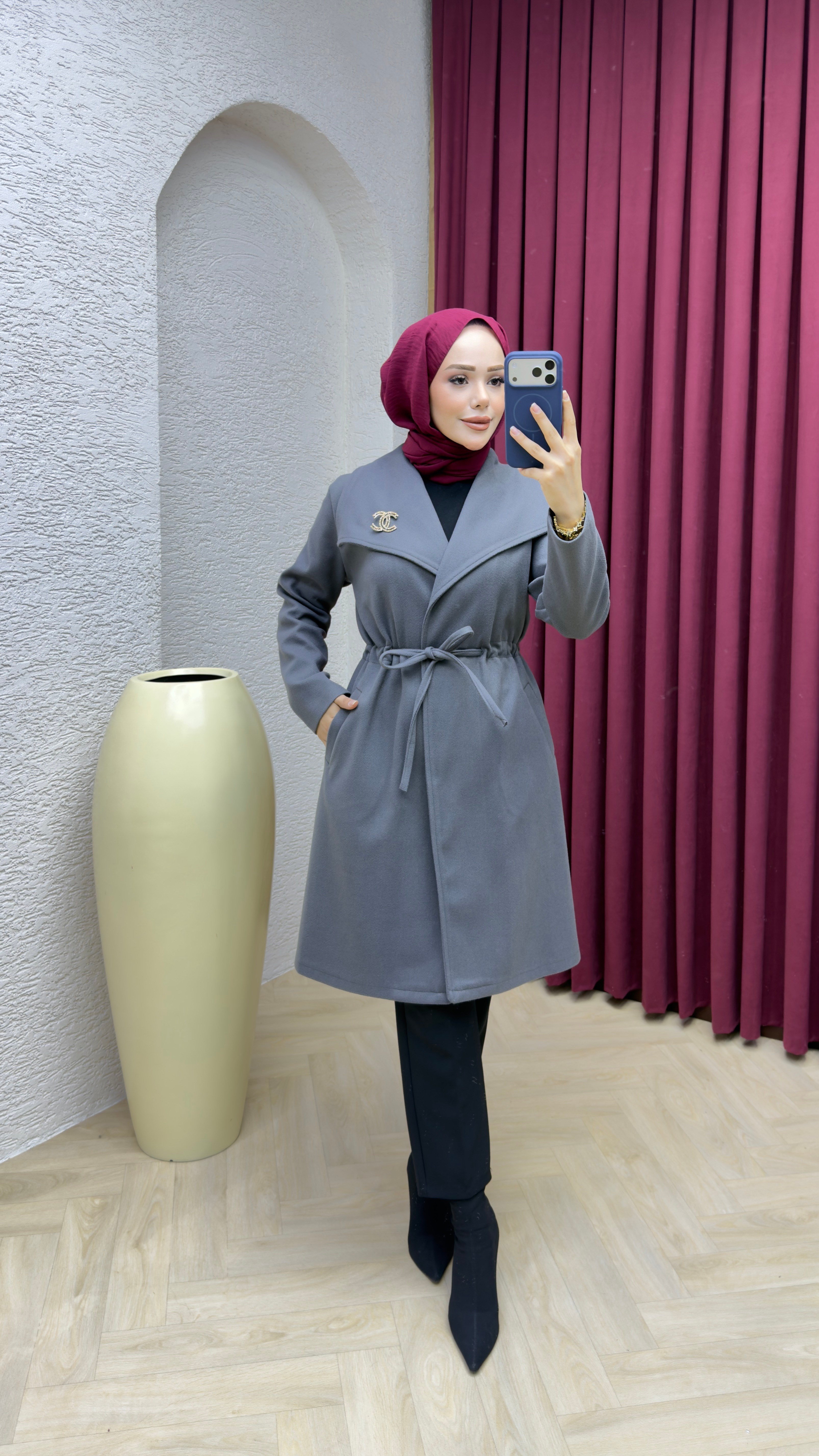 Kruvaze Kaşe Kaban 1008 Gri