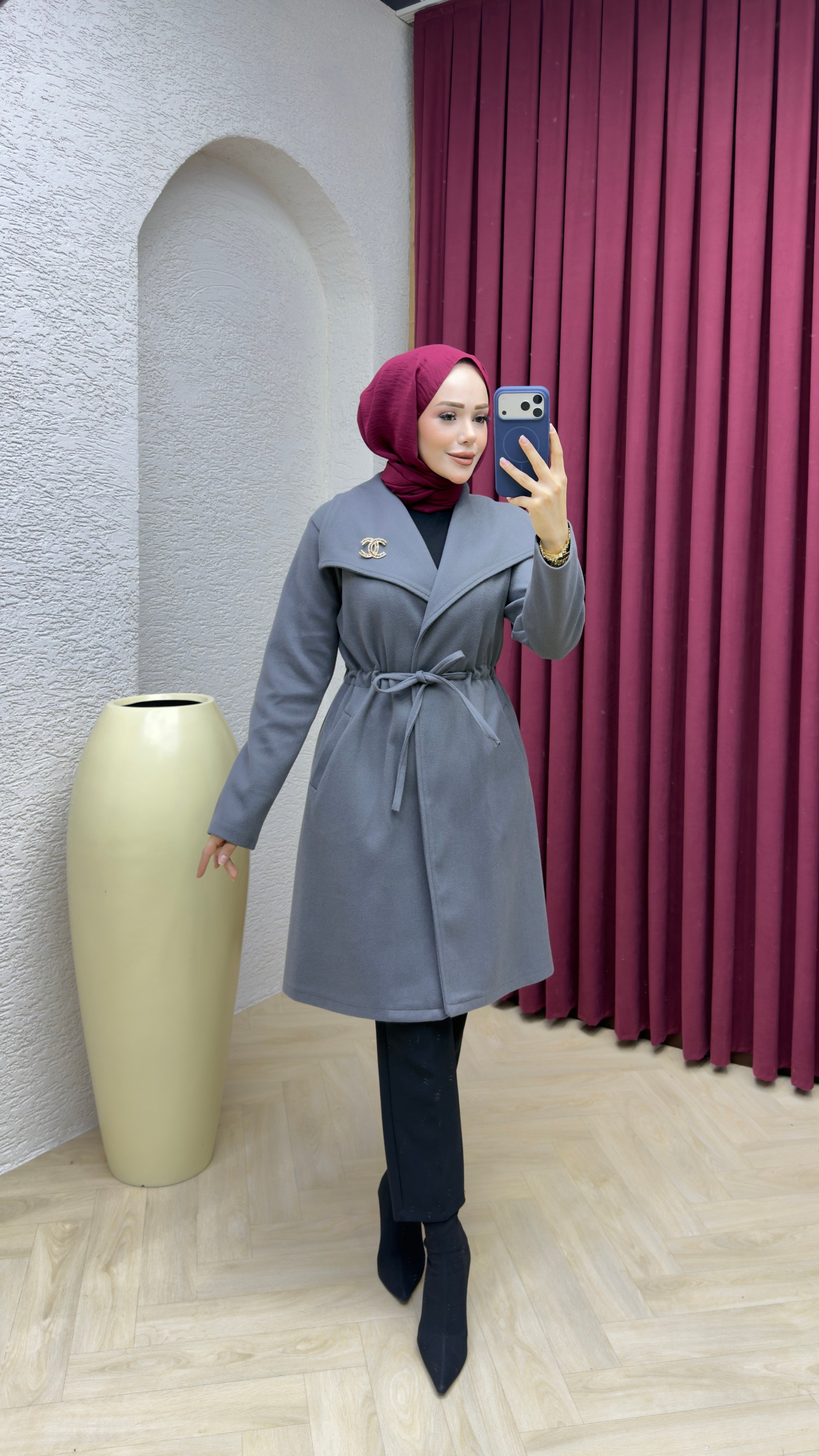 Kruvaze Kaşe Kaban 1008 Gri