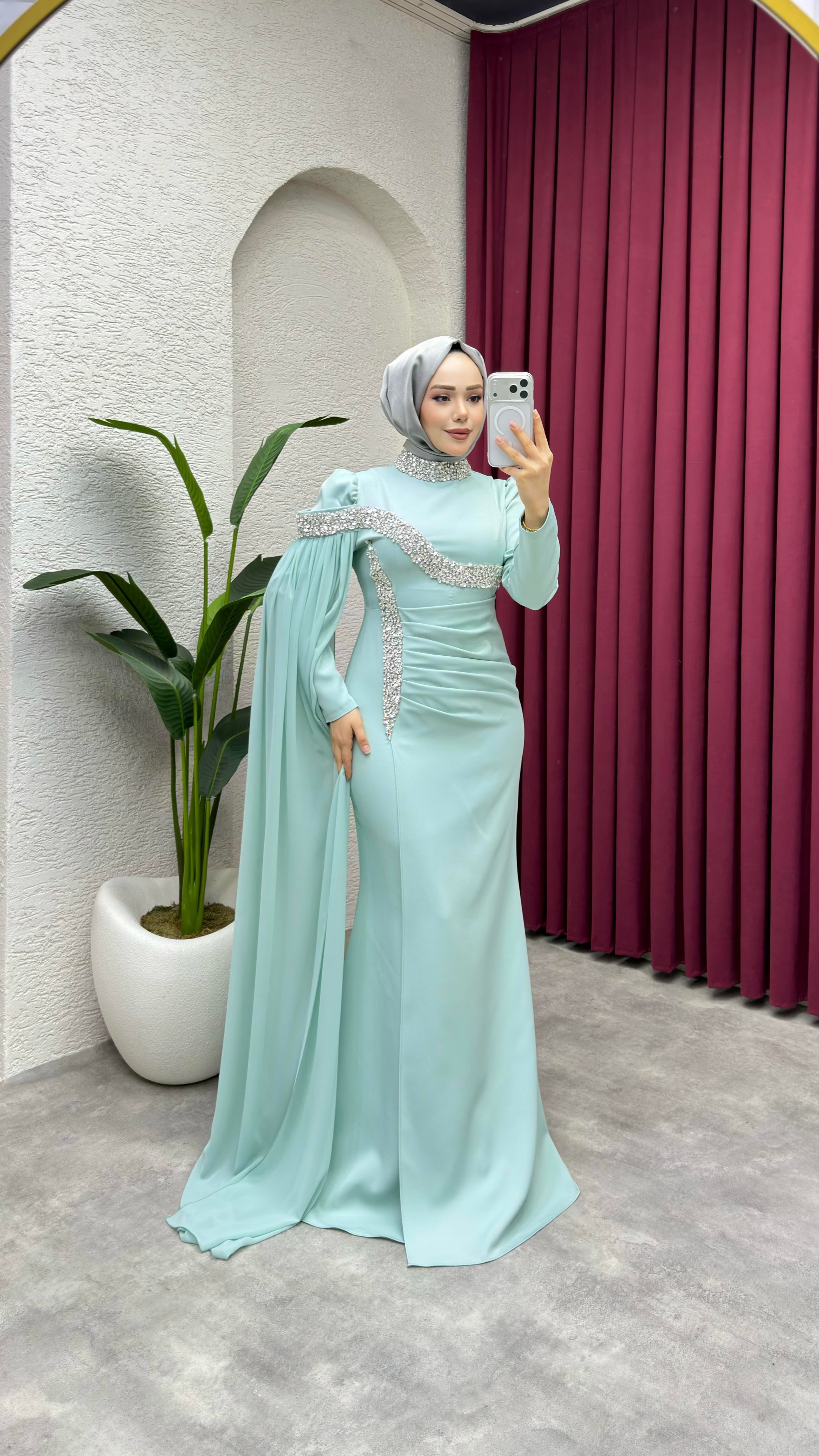 Lara Taş Detay Balık Abiye 8053 Mint