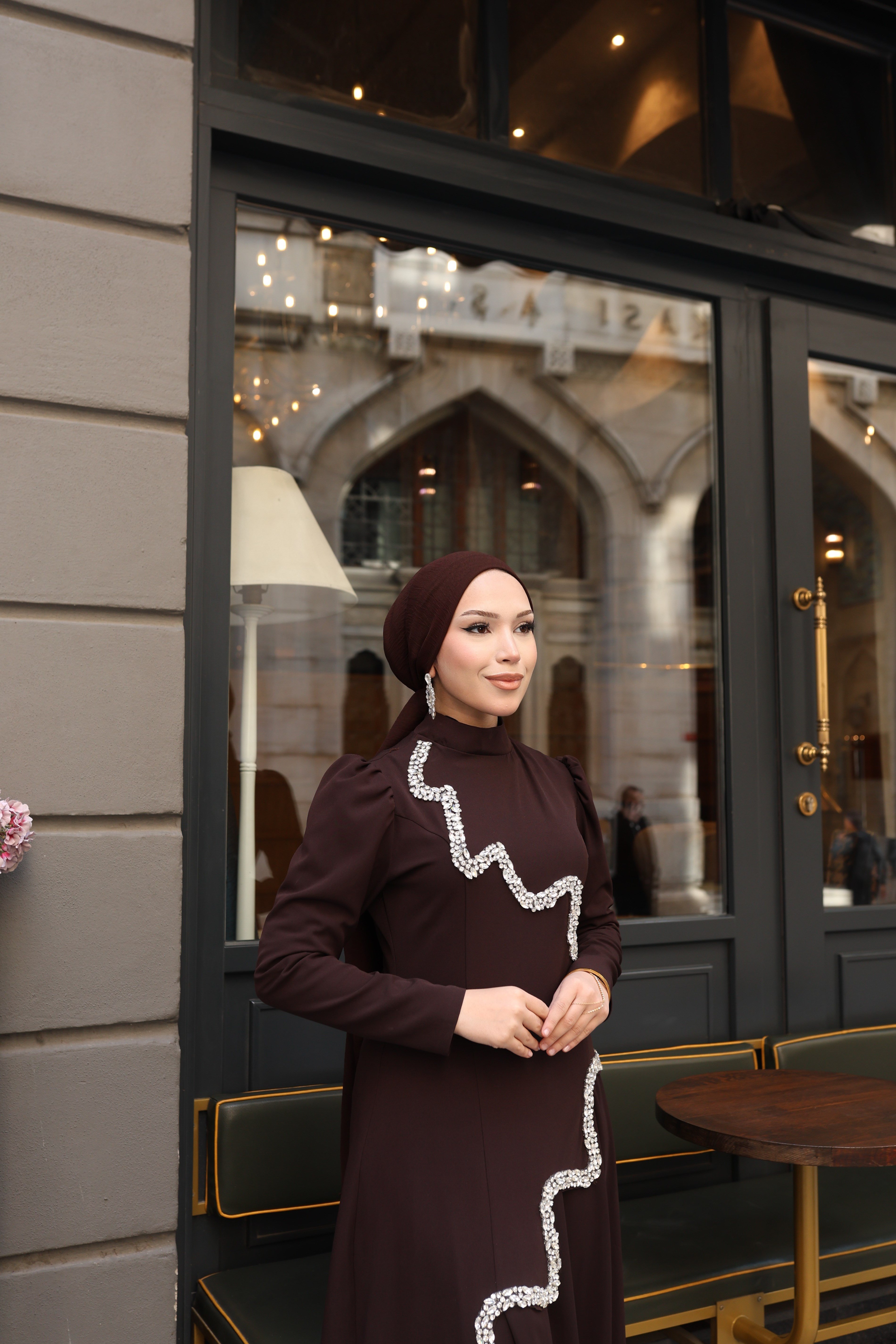 Perin Taş Detay Etekli Abiye 8061 Kahverengi