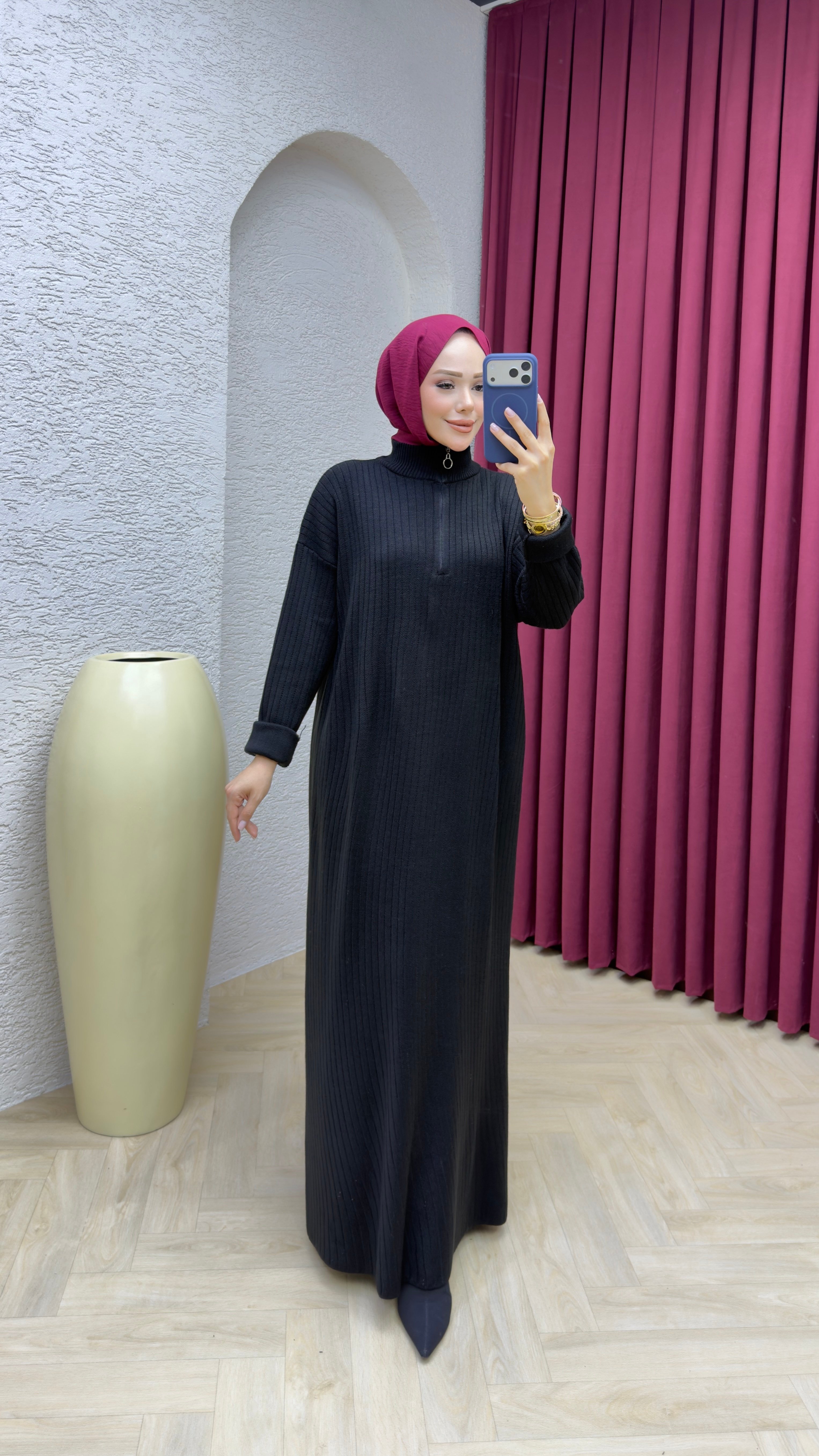 Hakim Yaka Elbise 3018 Siyah