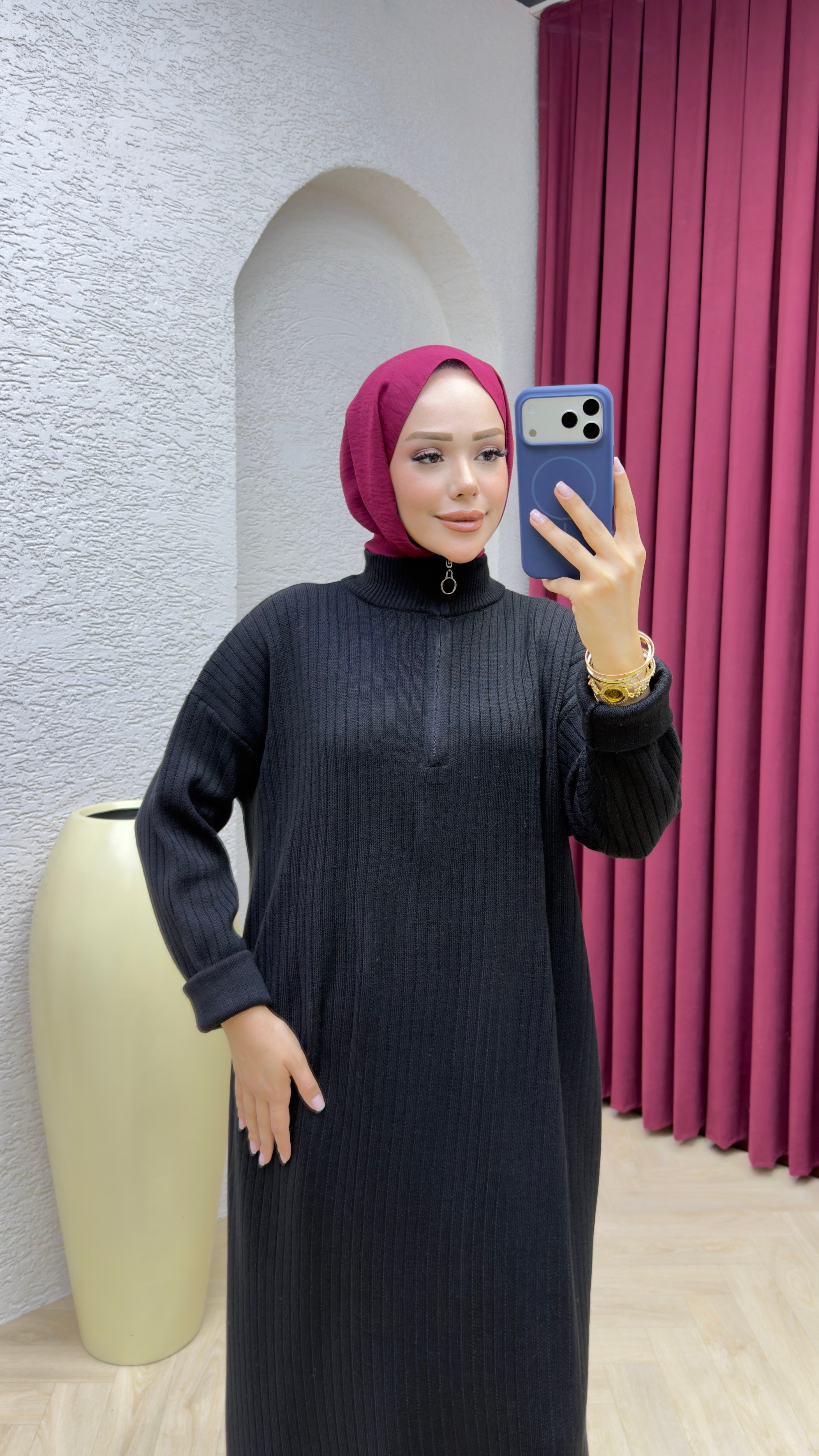 Hakim Yaka Elbise 3018 Siyah