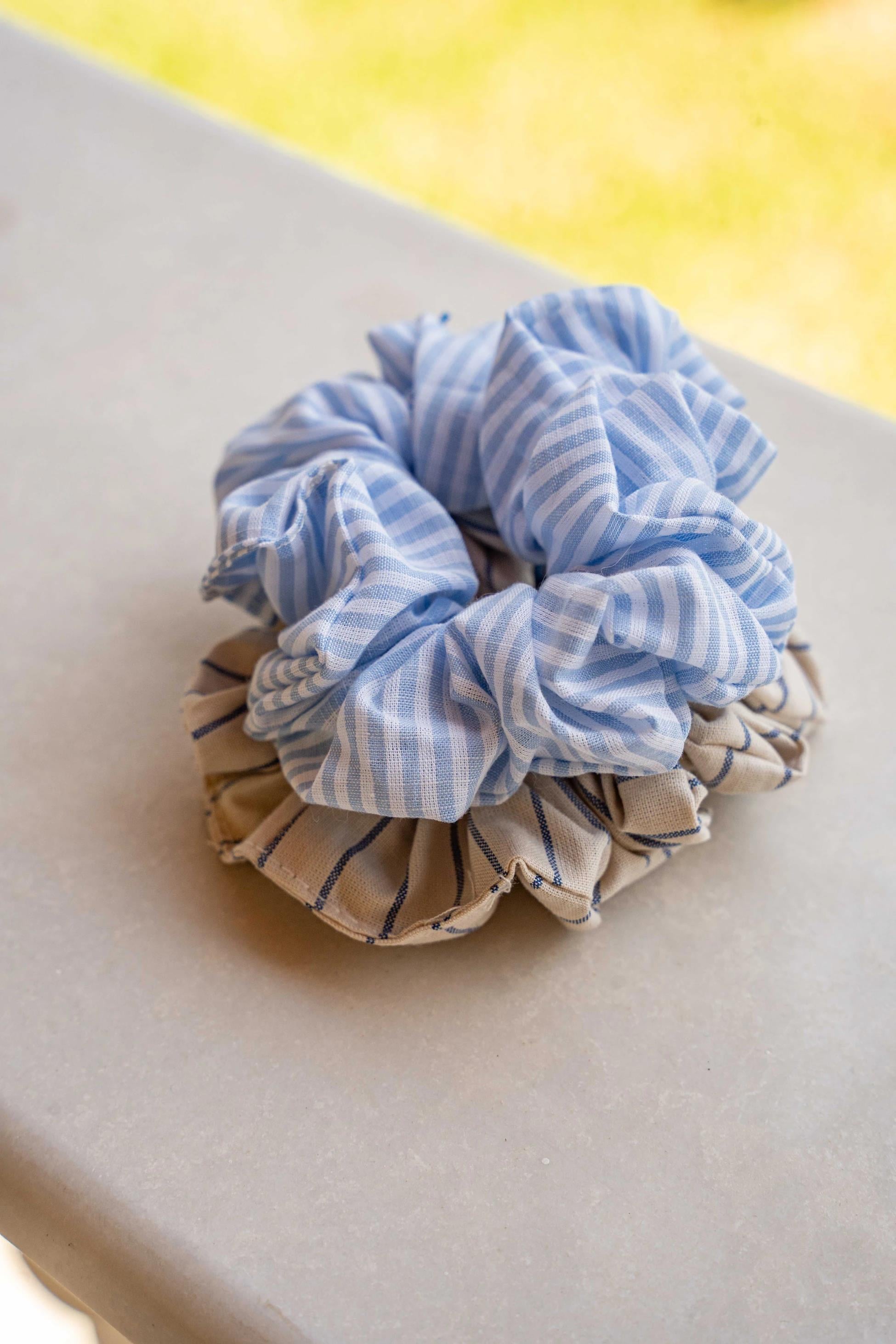 2’Lİ LASTİK TOKA (SCRUNCHIE) SETİ - PAMUK & KETEN LASTİK TOKA SETİ