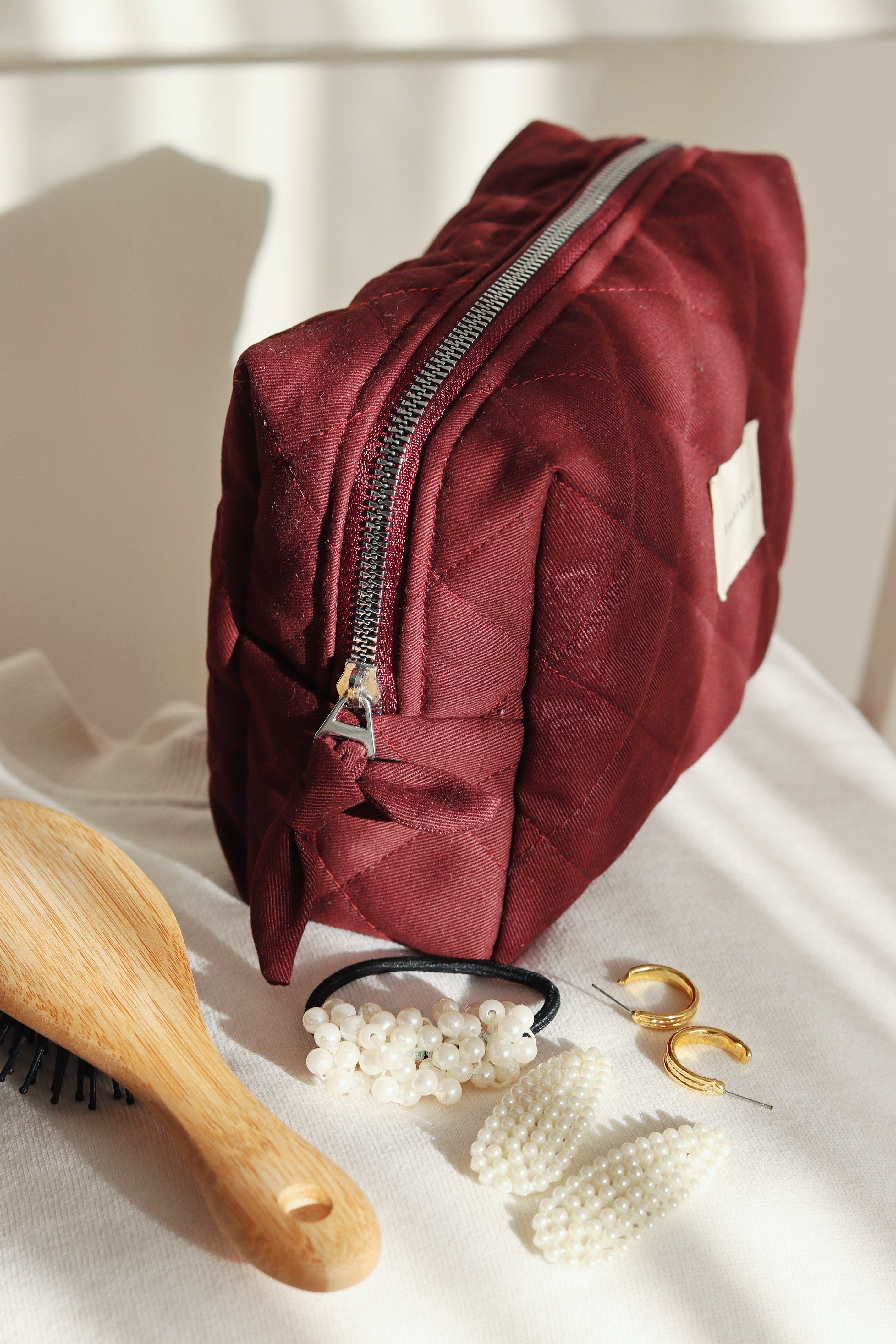 BORDO GABARDİN MAKYAJ ÇANTASI & CLUTCH