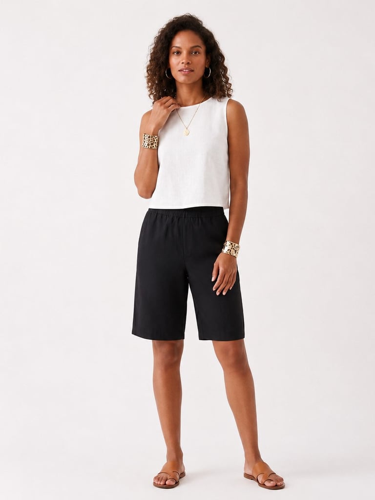 Bold & Young 100% Pamuklu Siyah Rahat Kalıp Beli Lastikli Şort