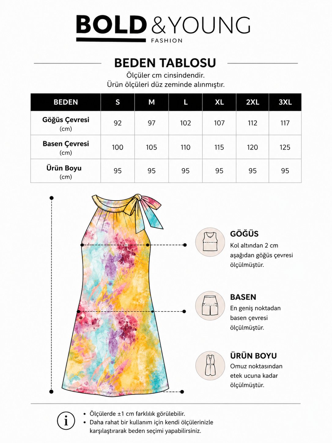 Bold & Young Çok Renkli Desenli Boyundan Bağlamalı Cepli Viskon Elbise