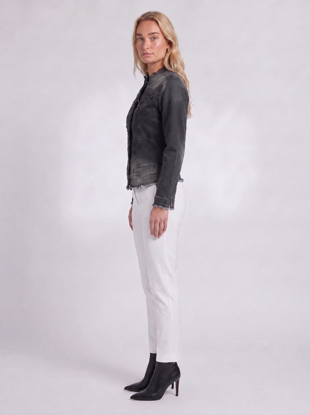 Bold & Young Kadın Antrasit Renk Geçişli Streç Denim Çıtçıtlı Slim Fit Ceket