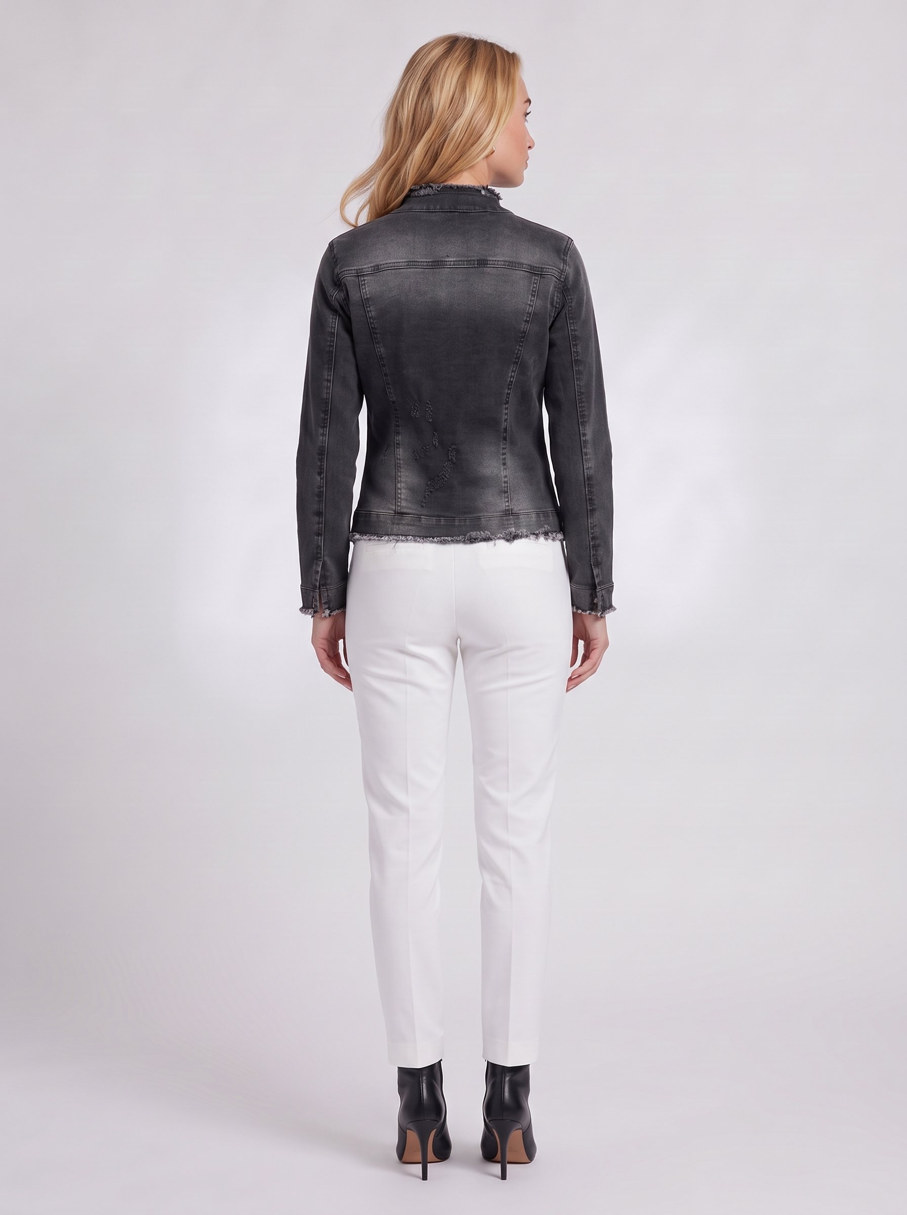 Bold & Young Kadın Antrasit Renk Geçişli Streç Denim Çıtçıtlı Slim Fit Ceket