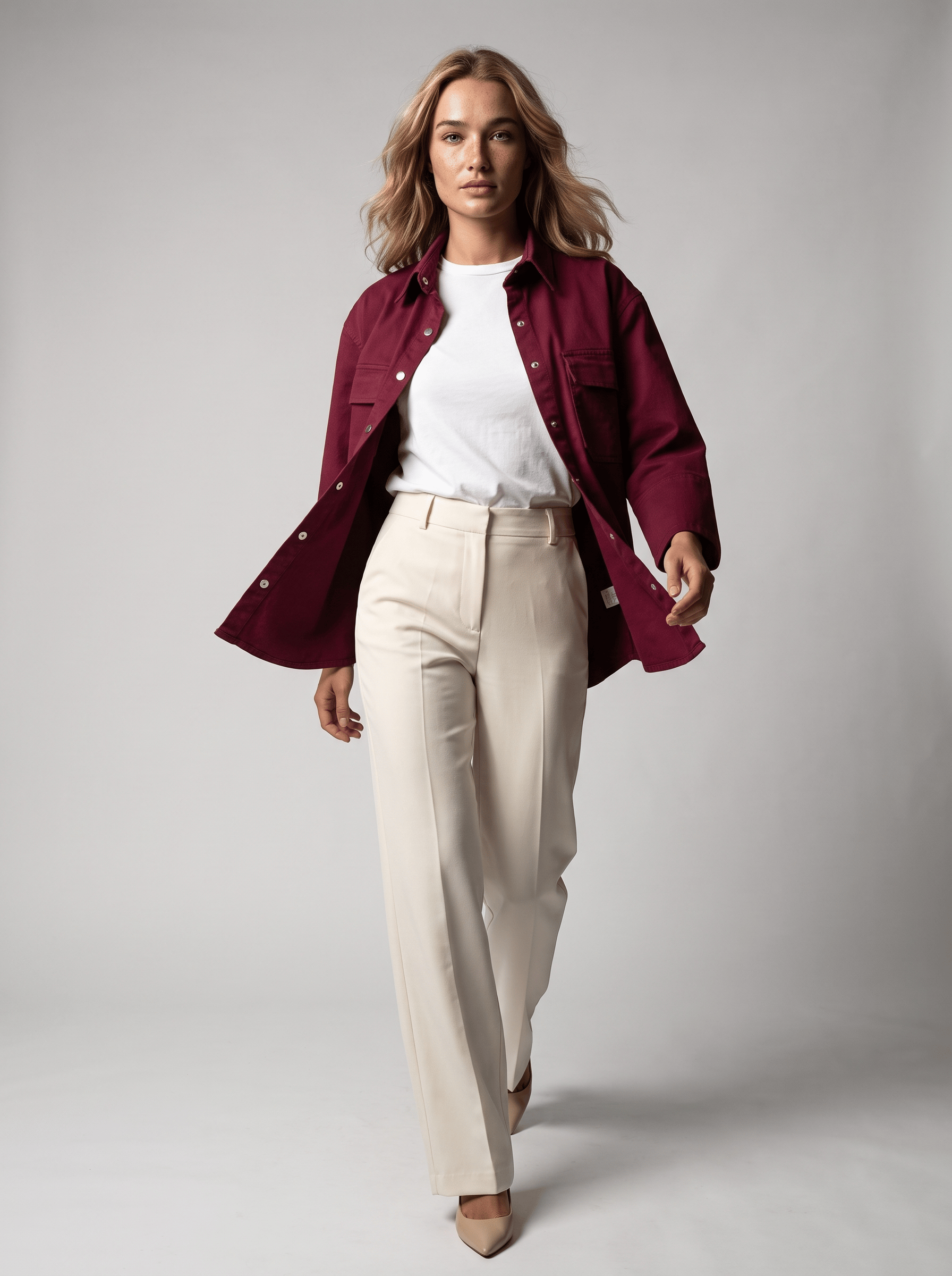 Bold & Young Kadın Bordo Çıtçıtlı Çift Cepli Rahat Kalıp Gömlek