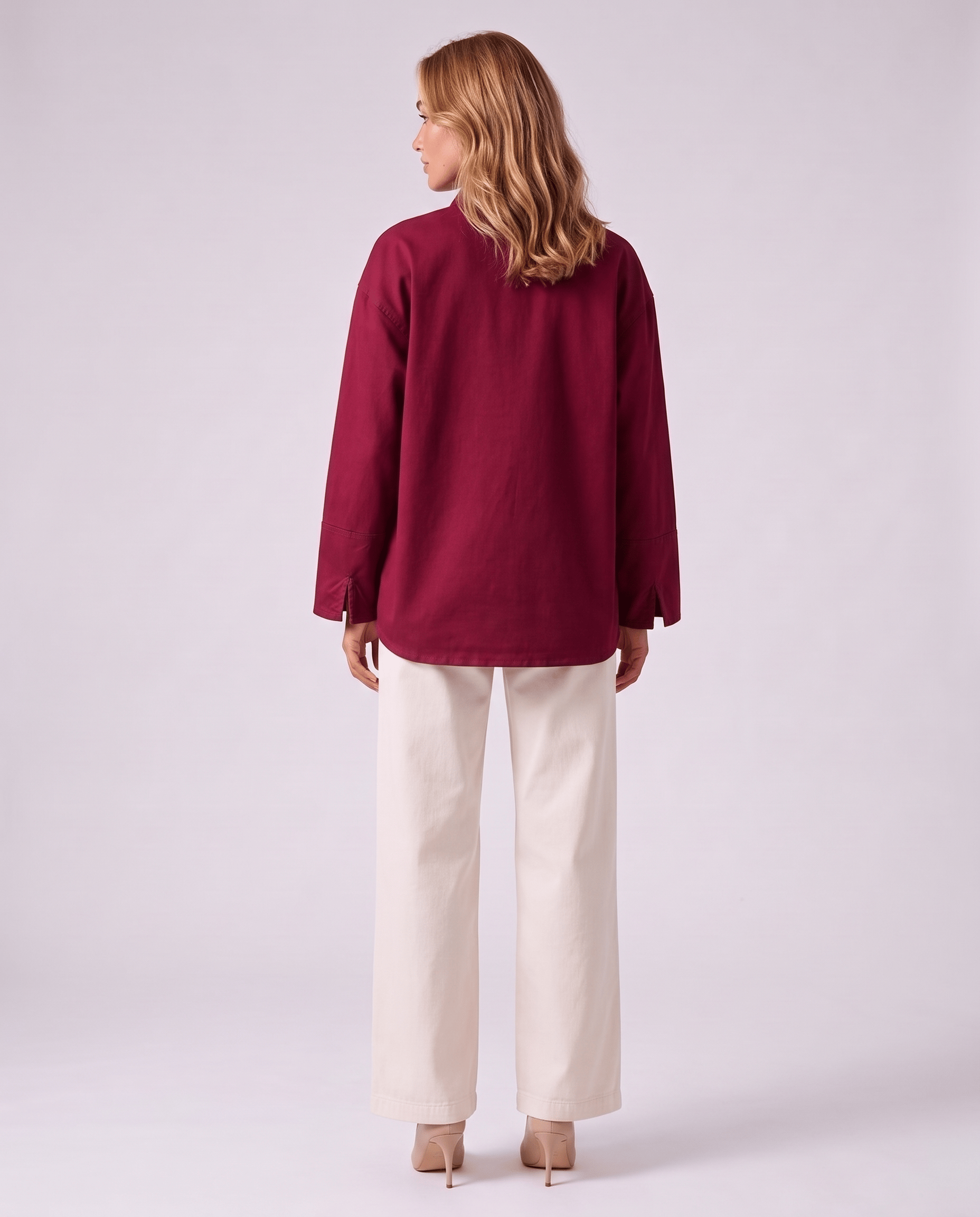 Bold & Young Kadın Bordo Çıtçıtlı Çift Cepli Rahat Kalıp Gömlek