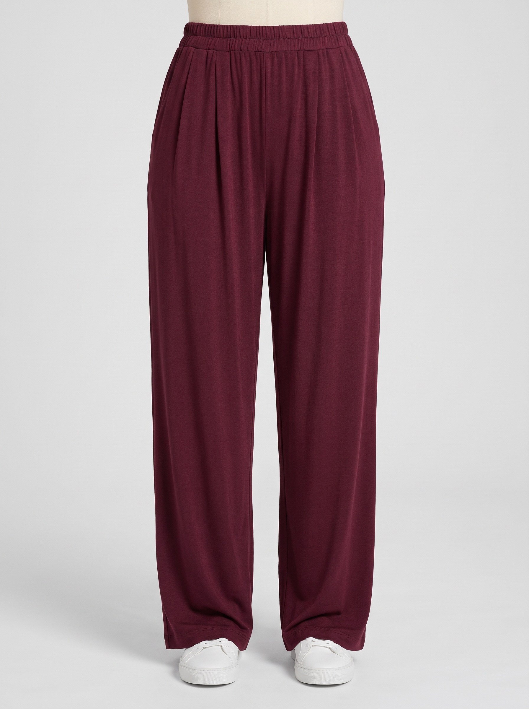 Bold & Young Kadın Bordo Modal Kumaş Beli Lastikli Ön Pileli Bol Paça Pantolon