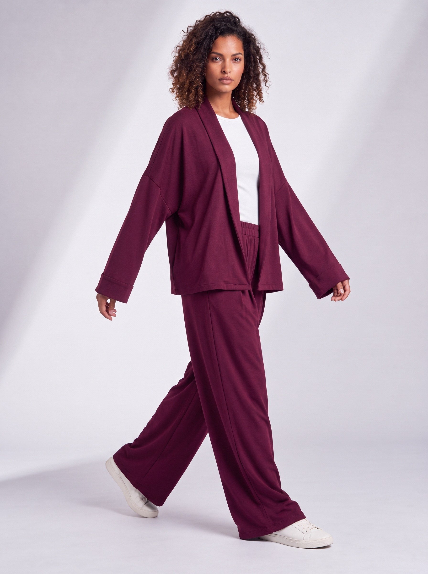 Bold & Young Kadın Bordo Modal Kumaş Beli Lastikli Ön Pileli Bol Paça Pantolon