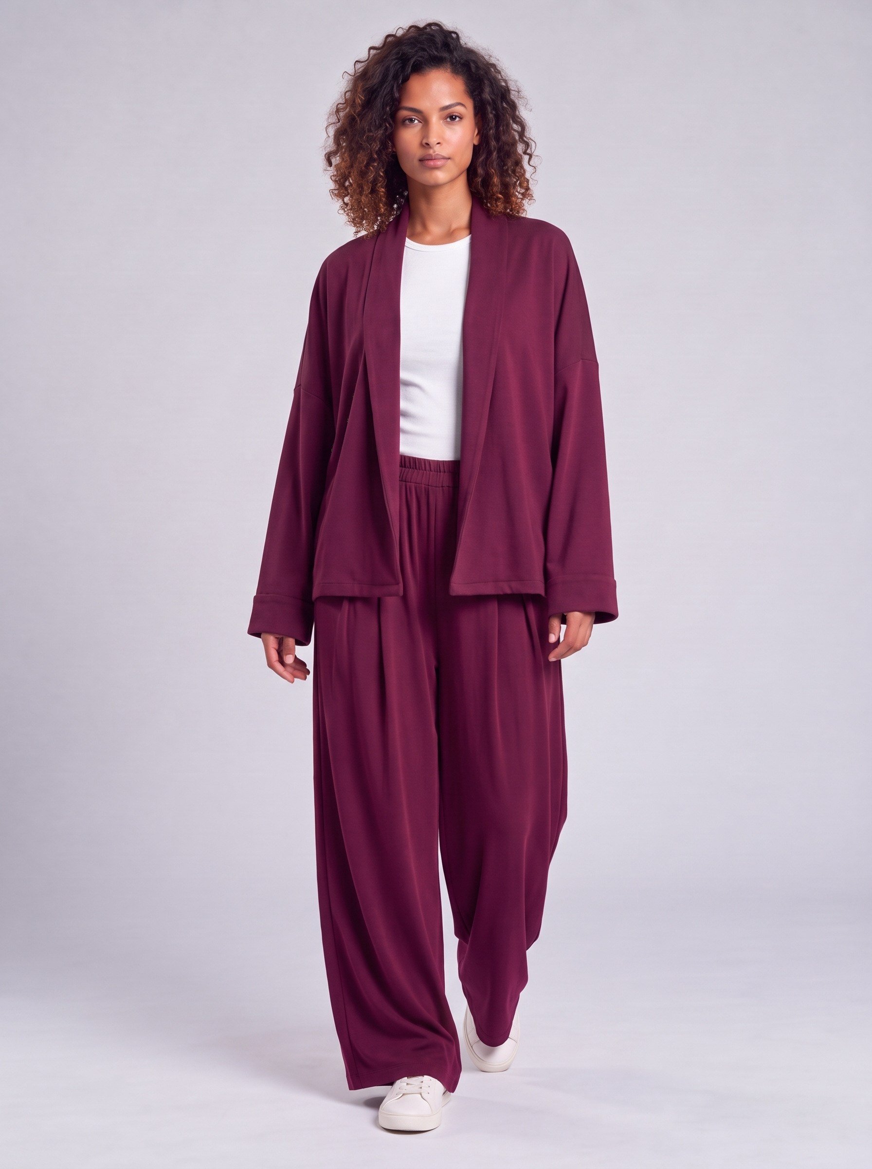 Bold & Young Kadın Bordo Modal Kumaş Beli Lastikli Ön Pileli Bol Paça Pantolon