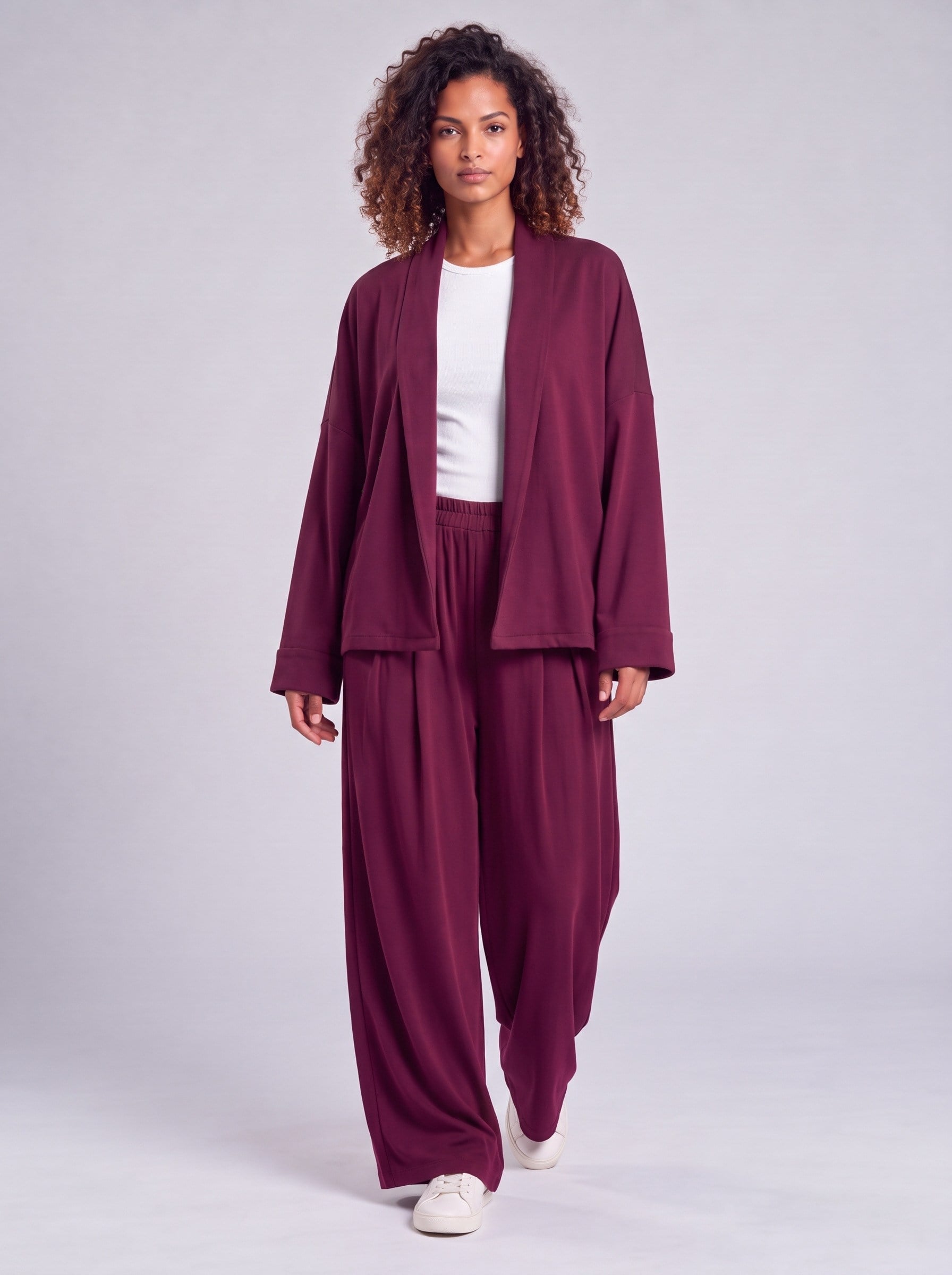 Bold & Young Kadın Bordo Modal Kumaş Düşük Omuzlu Katlamalı Manşetli Bol Kesim Ceket