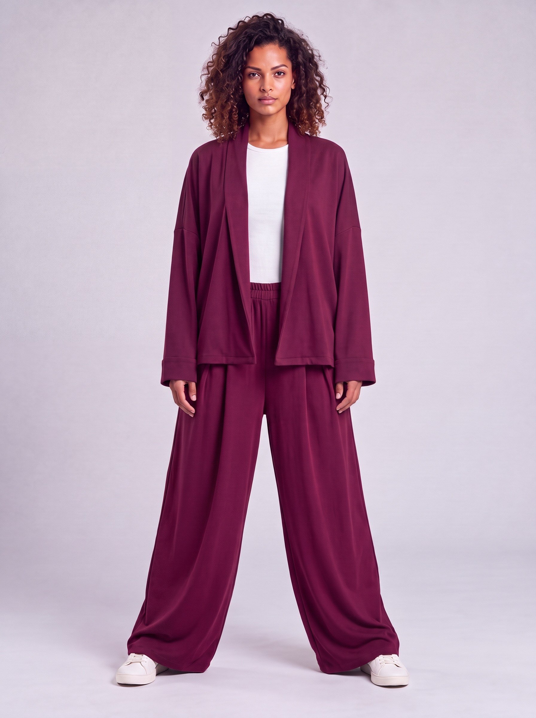 Bold & Young Kadın Bordo Modal Kumaş Düşük Omuzlu Katlamalı Manşetli Bol Kesim Ceket